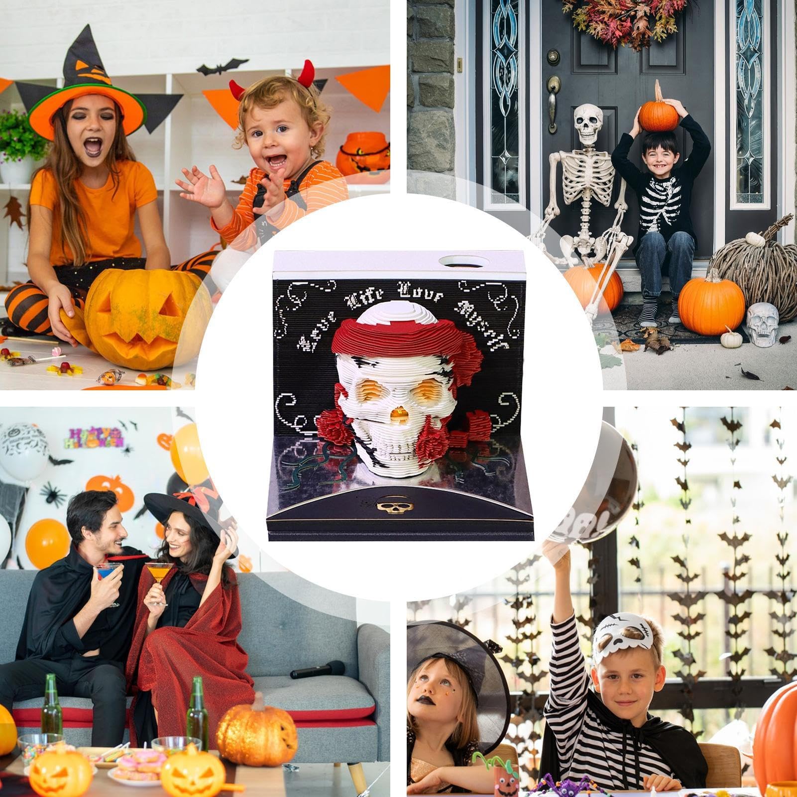 3D Tischkalender 3D Memo Block Abreißkalender Halloween Schädel