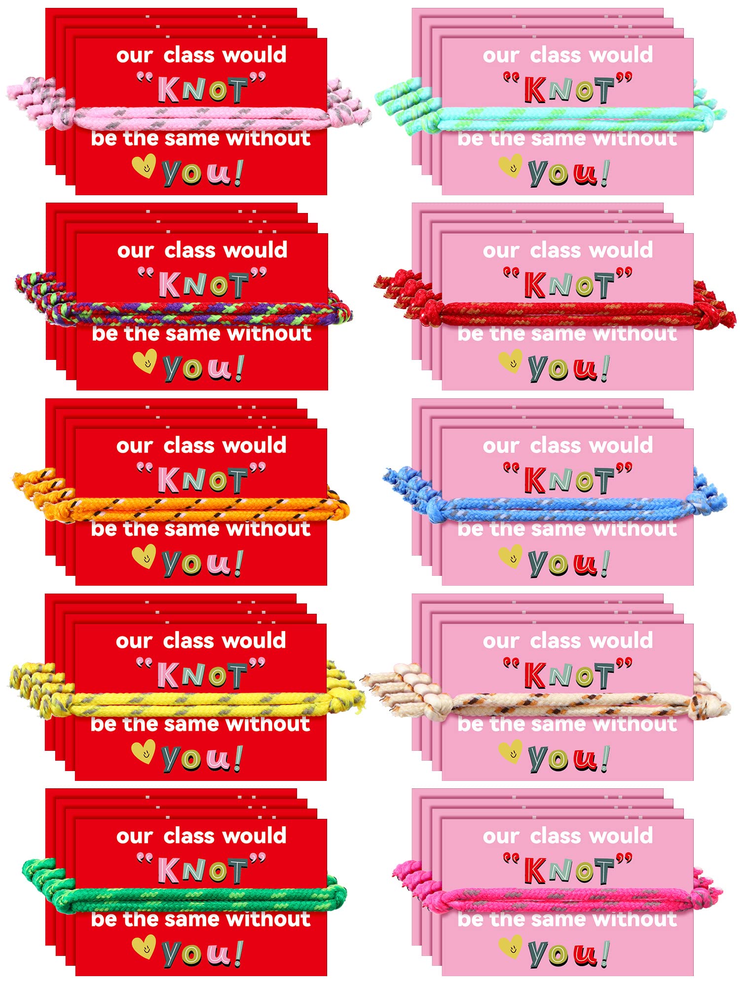 100 Pieces Valentine Knot Bracelets with Card Neon Rope Woven Friendship Bracelets for Kids Adjustable Rope Bracelets Bulk for Girls Boys Classroom Valentine Exchange Gifts Party Favors, 10 Colors