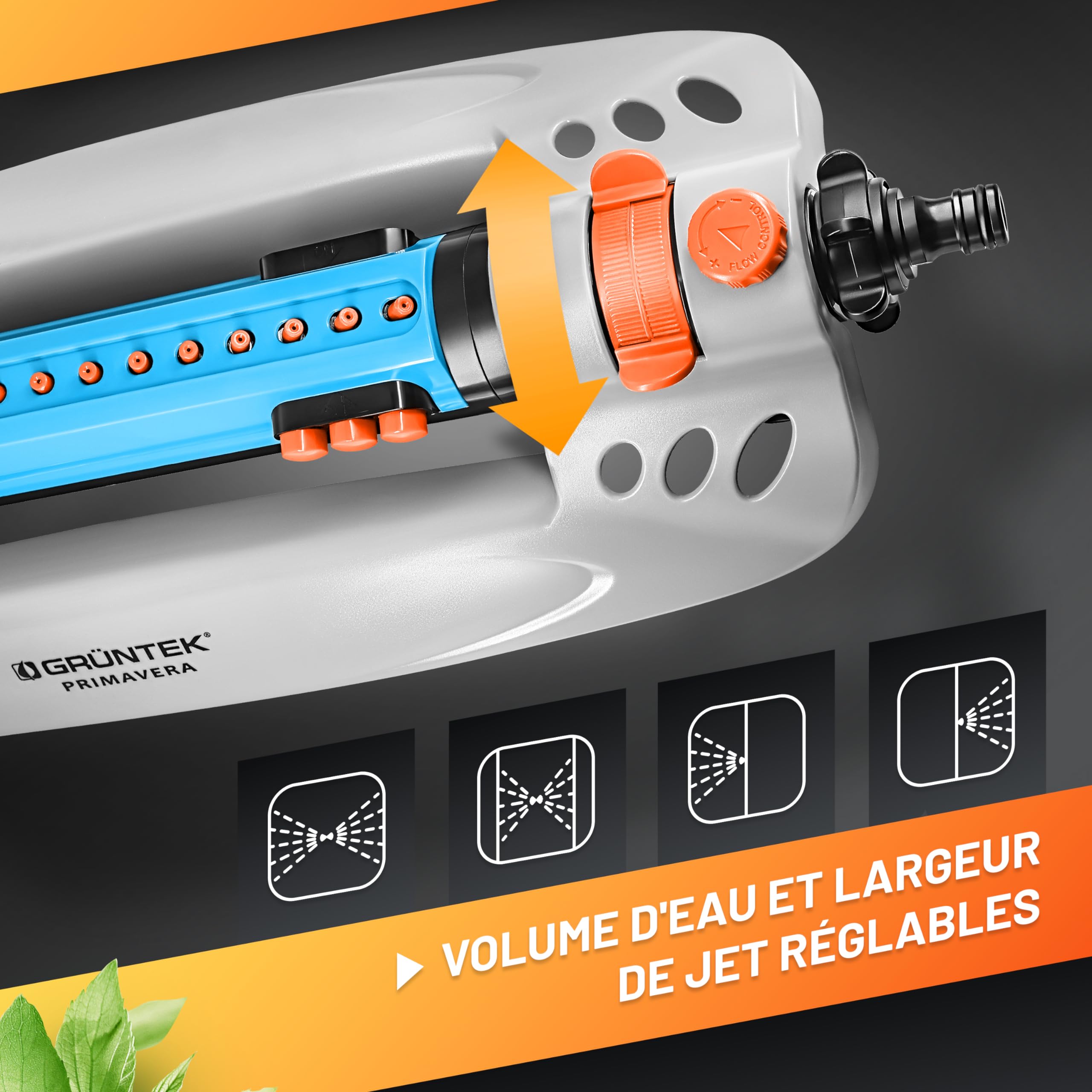 GRÜNTEK Arroseur Oscillant Automatique Asperseur Arrosage Jardin Pelouse Grandes Surfaces. Ampleur Jet 18 M