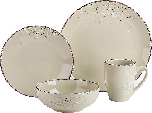 vancasso Navia Nature Dinner Set, Stoneware Vintage Look Beige Dinnerware Tableware, 4 Pieces Dinner Service Set for 1, Include Dinner Plate, Dessert Plate, Cereal Bowl and Mug