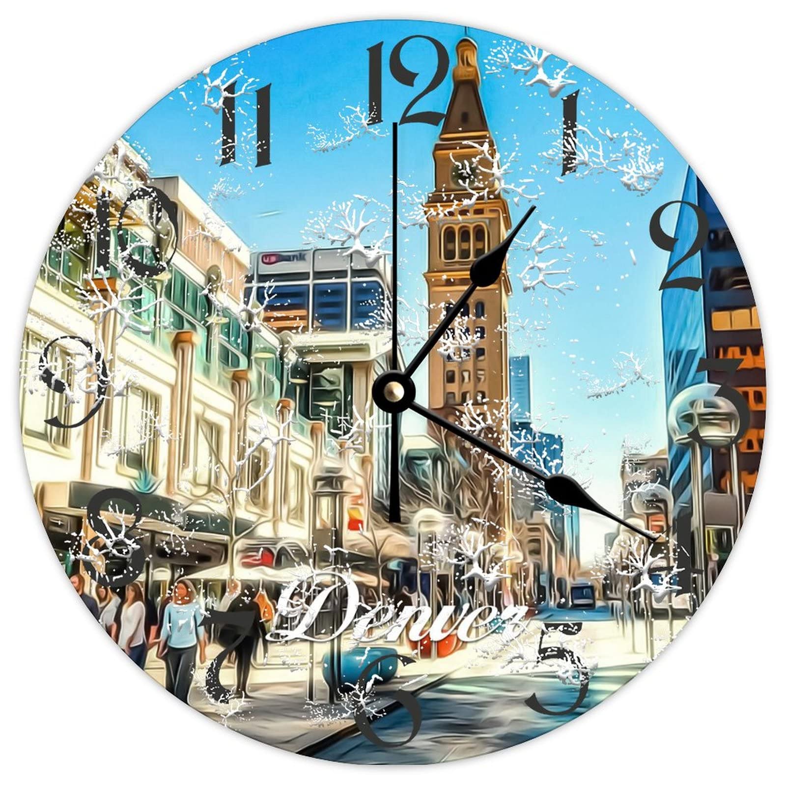 Horloge murale ronde en bois Denver City décorative vintage 38 cm