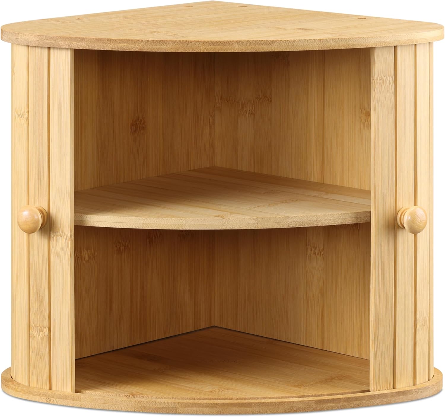 Navaris Wooden Bread Box - Countertop Kitchen Farmhouse Corner Wood Breadbox Container with Sliding Doors - 11.81" x 11.81" x 12.20" (30 x 30 x 31 cm)