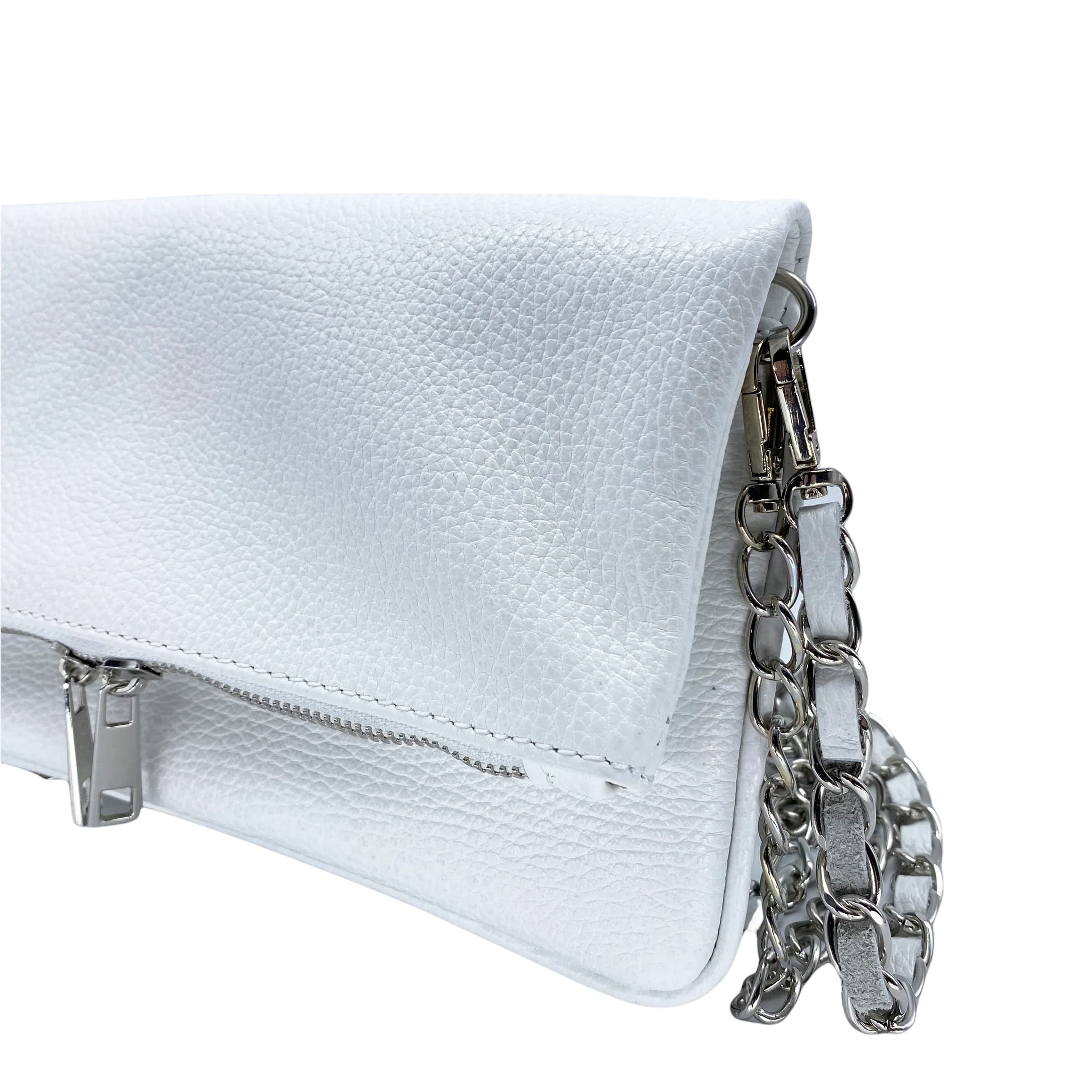 Bolso Bandolera Mujer con Doble Cadena en Piel Cuero Made in Italy Diario con Bolsillo Interior y Trasero Crossbody Casual Cruzado para Viaje