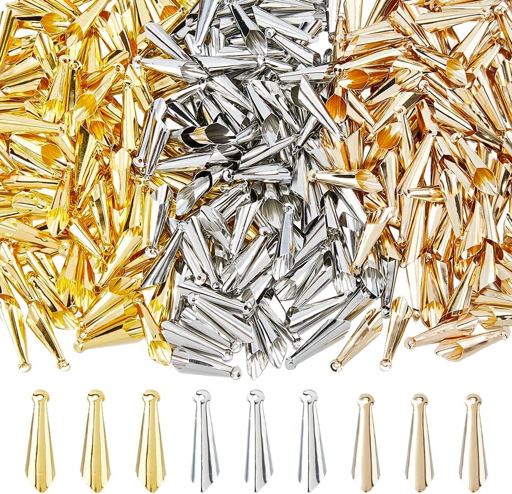 SUPERFINDINGS 600Pcs 3 Colors Long Flower Bead Caps Spacer Bead End Caps Iron Cone Bead End for DIY Bracelet Necklace Jewelry Making Findings Supplies,25x7mm