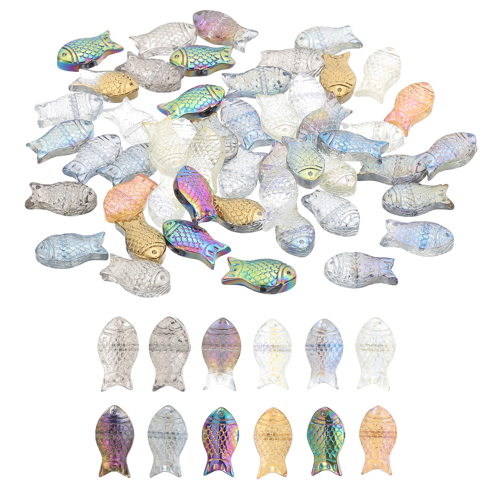 PATIKIL Fish Beads, 100Pcs Crystal Fish Beads Translucent Czech Glass Beads Spacer Bead for DIY Jewelry Making Bracelets Necklace, Plating Mixed Colors