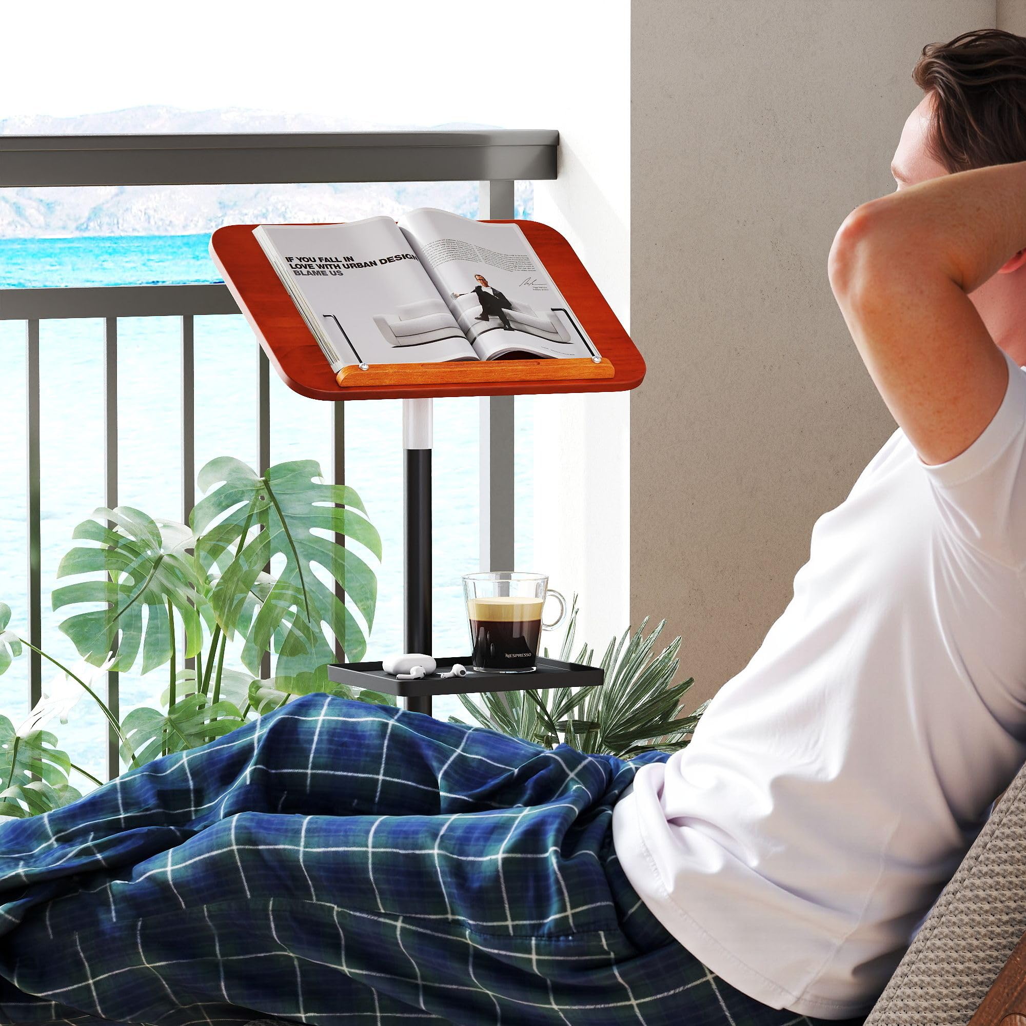 uyoyous Supporto per libro altezza regolabile con vassoio 44-136 cm | supporto di lettura leggio di lavoro 1,3 metri multifunzionale espositore libro per spartiti ricette tablet