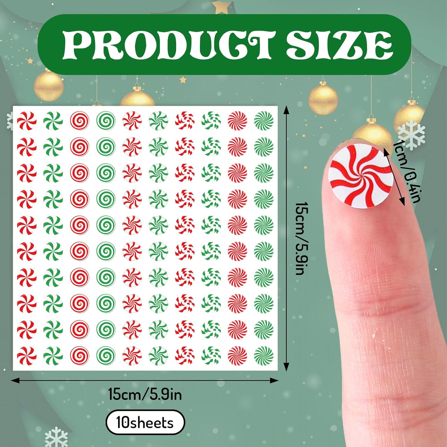 Whaline 1000Pcs Christmas Candy Stickers Mini Red Green Xmas Paper Labels Self-Adhesive Peppermint Decals for Craft Scrapbook Envelope Card, 10 Sheets - Image 2