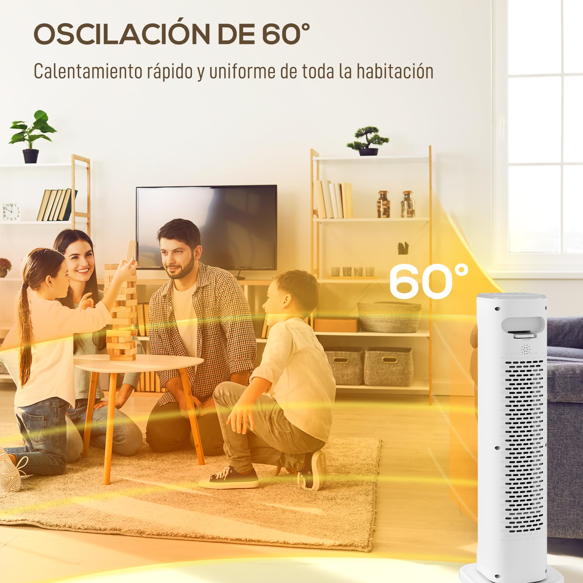 HOMCOM Calefactor Eléctrico Bajo Consumo 2000W PTC Termoventilador Blanco | 3 Modos, Termostato Regulable, Temporizador, Protección contra Vuelcos y Sobrecalentamiento, Control Remoto para 15-20㎡