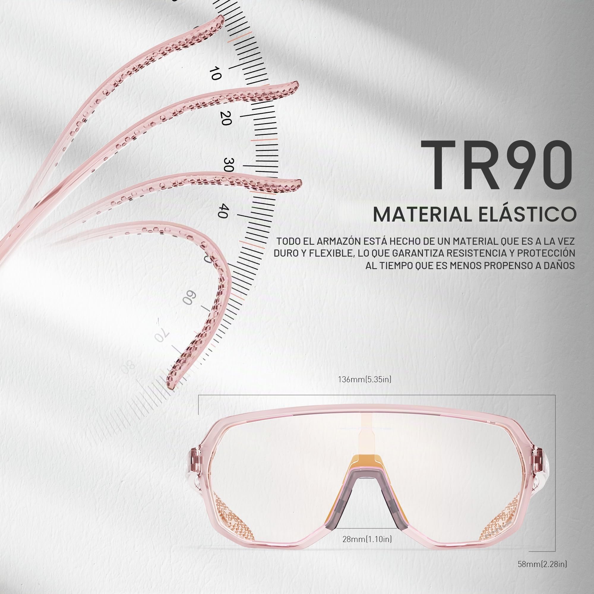 KAPVOE Gafas Ciclismo Fotocromáticas UV400 TR90 Hombre Mujer K63 | Fotocromática de transparente a rosa CAT.1-CAT.2, UV400, ventilación, TR90 ligero