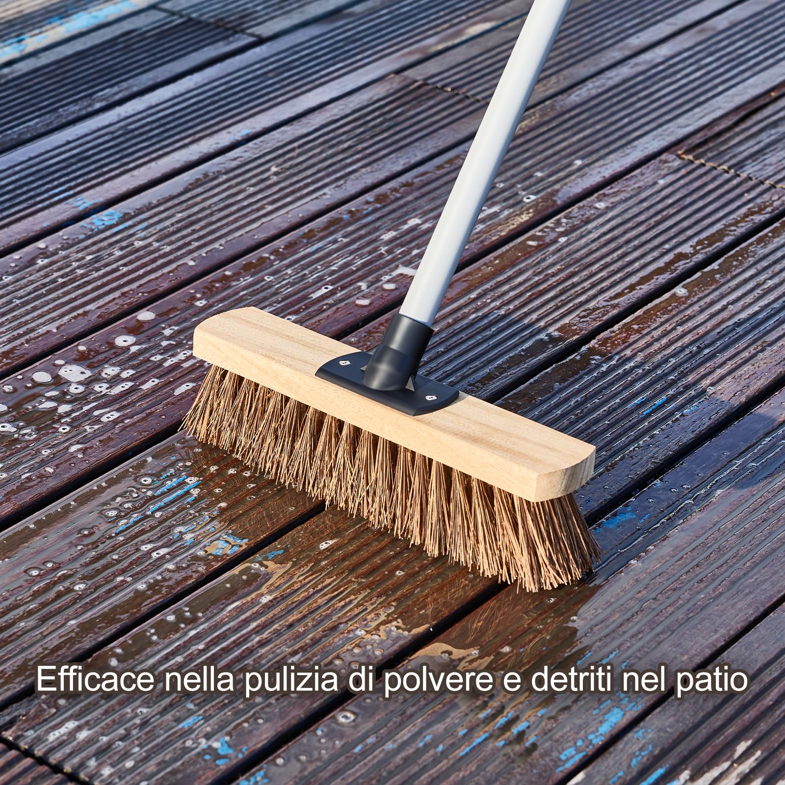 Mitclear 30cm Scopa da Giardino per Esterni con Manico Lungo(140cm), Scopa Robusta da Esterno mit Setole Naturali, Spazzole per Foglie e Ciottoli, Spazzola per Giardini, Pavimenti e Vialetti