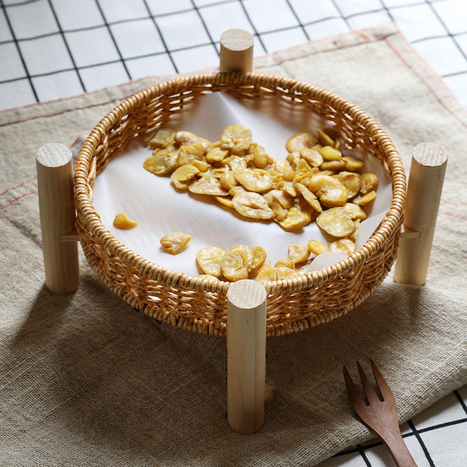 Juego de 5 cestas redondas de ratán para servir verduras y pan, 18 x 10 x 4 cm, 1 neumático