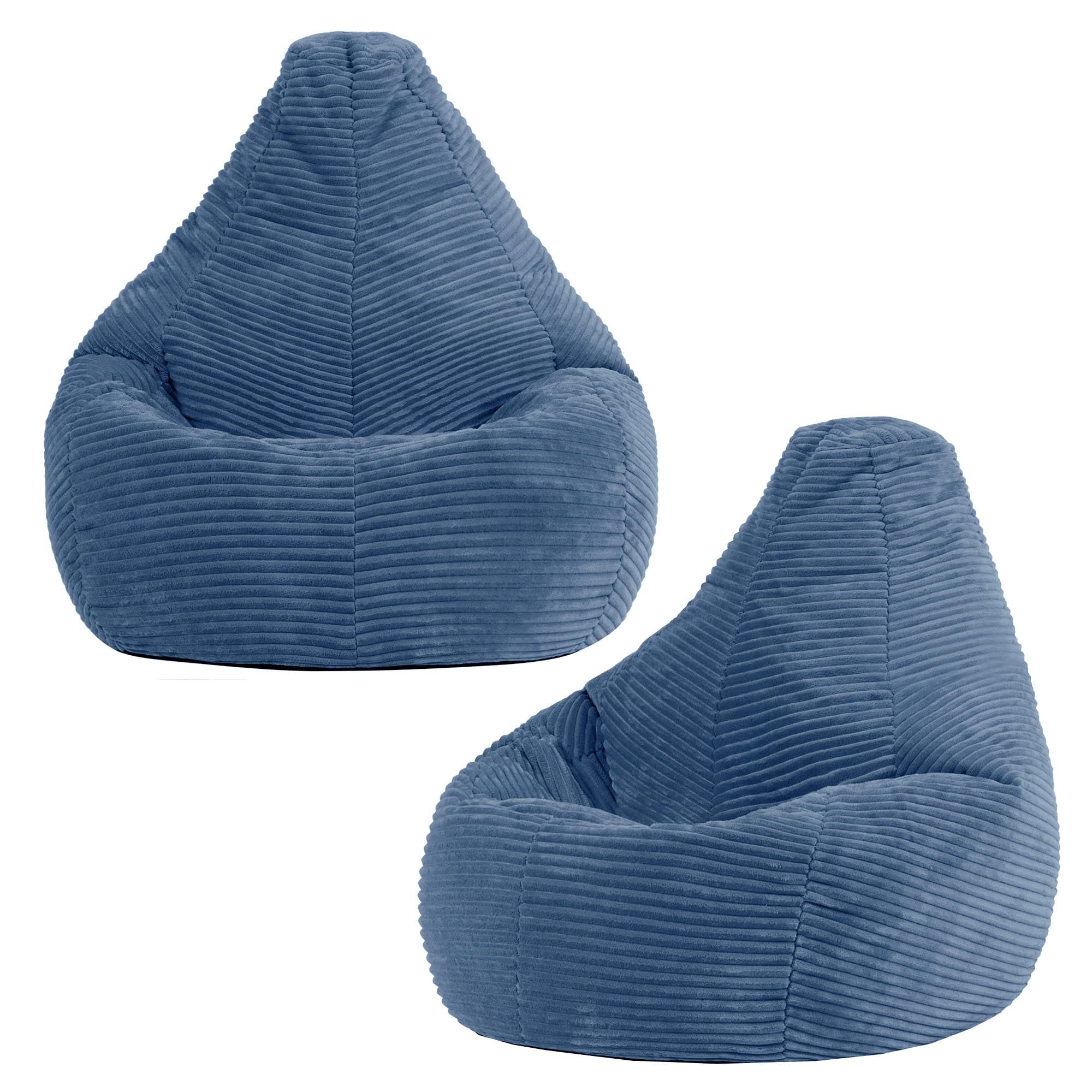 Icon Dalton Sitzsack Kinder, Denimblau, 2er Pack, Flauschiger Cord Stoff, Sitzsack Cord mit Füllung, Bequemer Kinder Gaming Sessel, Kuschelsessel, Lese Sessel, Schlafzimmer, Kinderzimmer, Spielzimmer