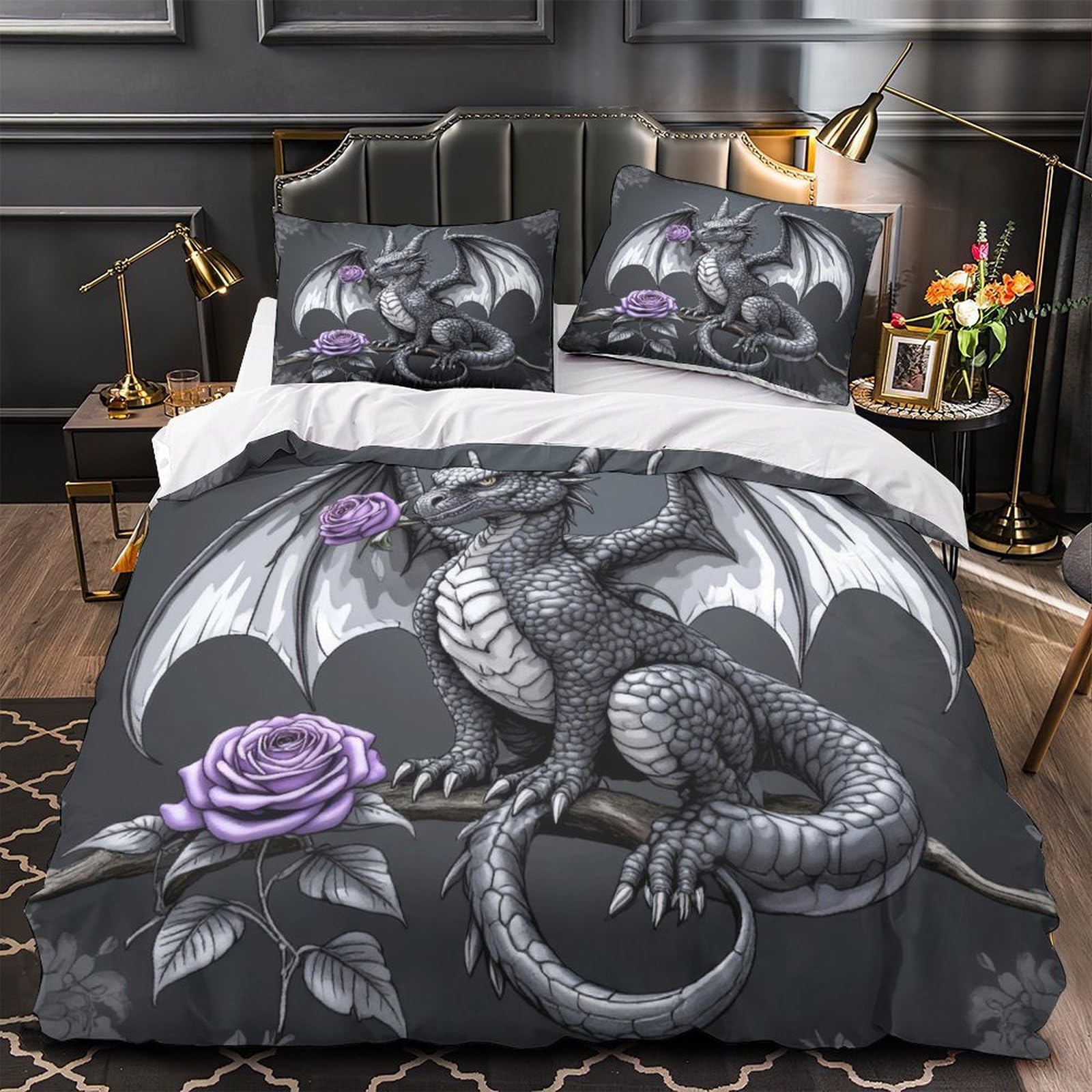 Housse de Couette Crâne Enflammé hypoallergénique et anti-plis en microfibre ultra douce