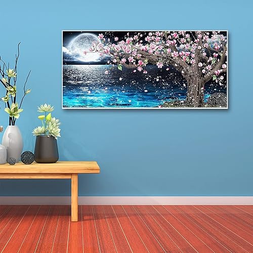 Miniatura 2 de YALKIN Kits de arte de diamantes de Navidad grandes 5D de 31.5 x 15.7 pulgadas para adultos, árbol de luna, taladro redondo, kit de pintura de