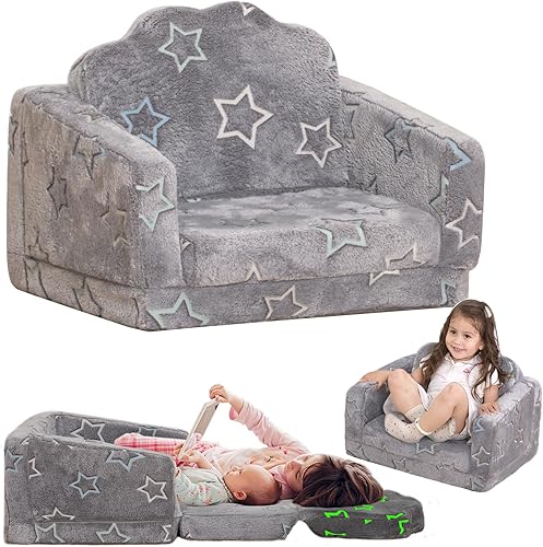 Sofá de juego para niños, sofá plegable para niños, sofá convertible 2 en 1 para tumbona para niñas y niños (gris)