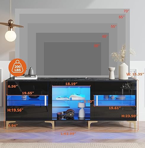 Miniatura 2 de FUTERMUS LED TV Stand for 55606570 inch TV - Gaming Entertainment Center with Tempered Glass Storage, 63" Modern TV Stand for Living Room Bedroom