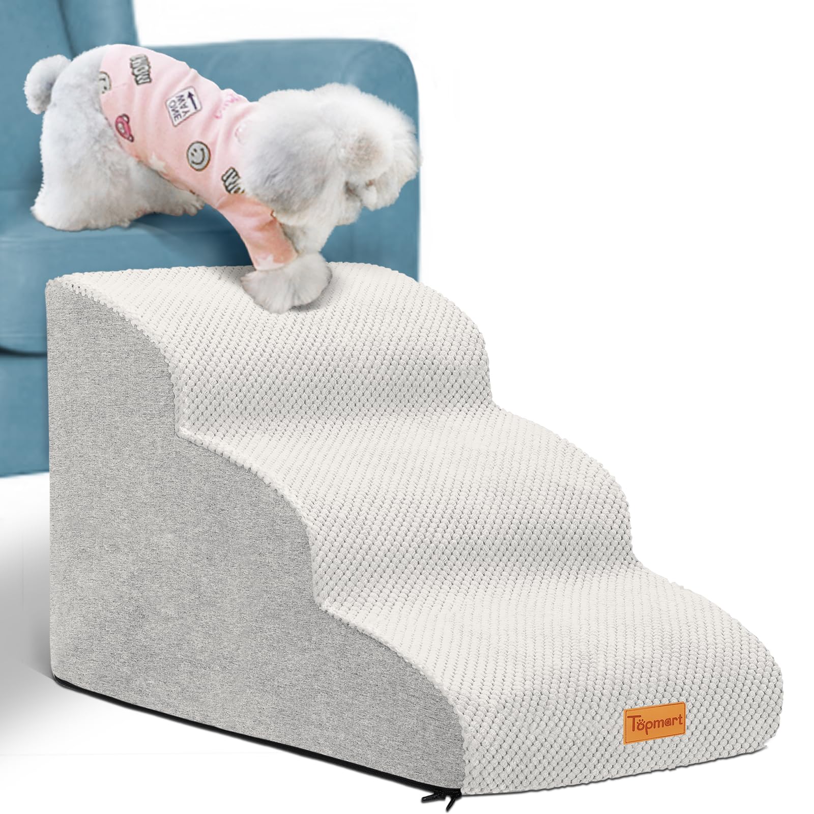 Topmart 3 Tiers Foam Dog Ramps,Non-Slip Pet Step,Extra Wide Deep Dog Stair