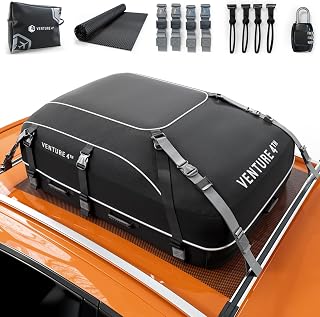 VENTURE4TH 21 Cu Ft Waterproof Rooftop Cargo Carrier - Universal Roof Bag for Cars SUVs Trucks, 10 Heavy-Duty Straps, Anti-Slip Mat, No Rack Needed