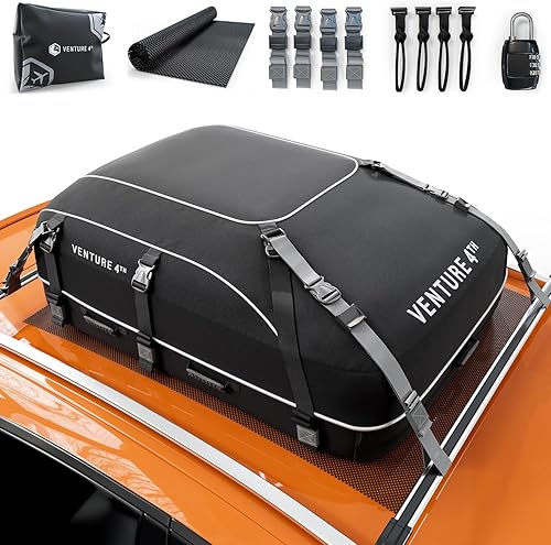VENTURE 4TH Portaequipajes para techo de automóvil, bolsa de techo impermeable de 21 pies cúbicos con 10 correas de compresión y amarre resistentes,