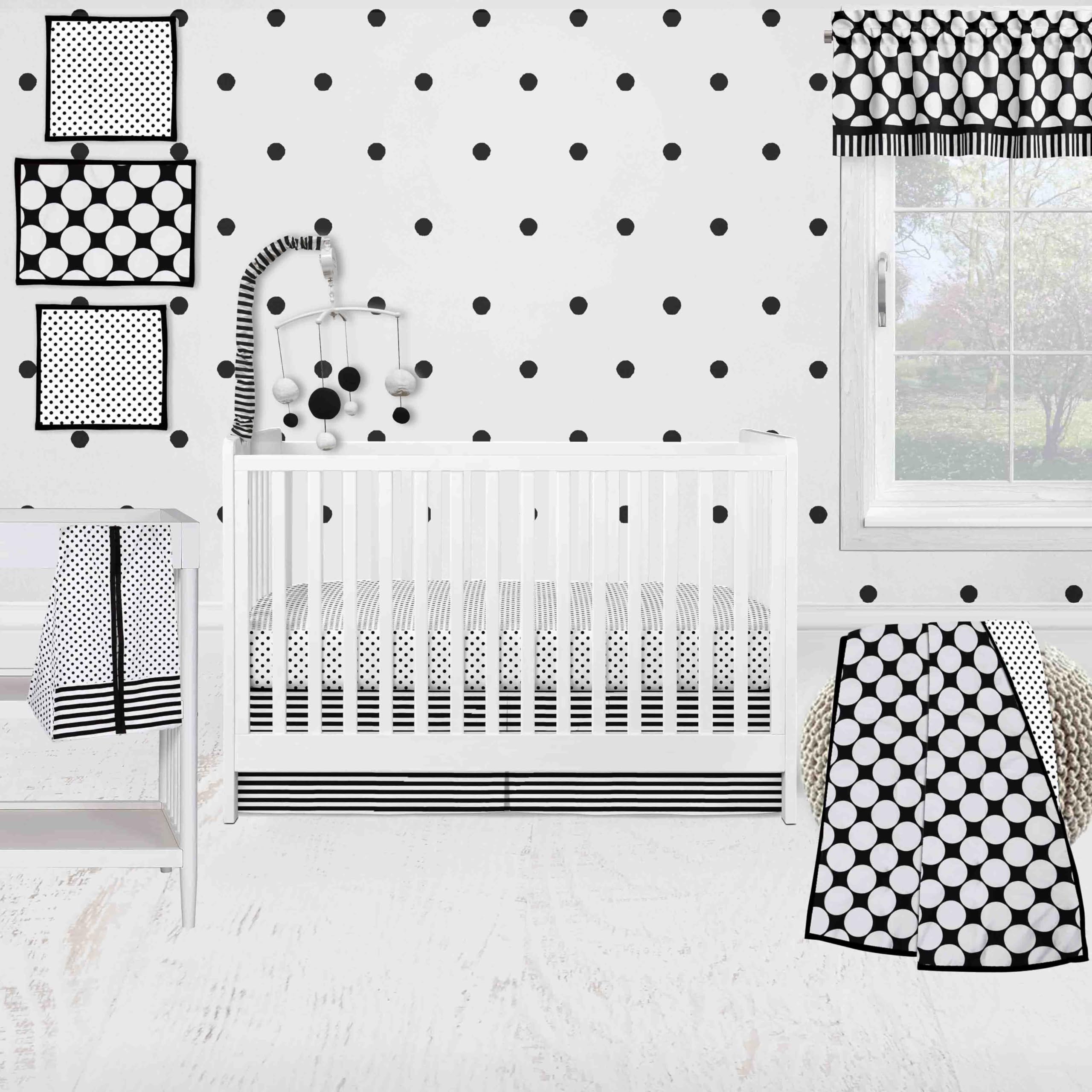 Bacati - Dots Stripes Black White 10 pc Crib Bedding Set with 2 Crib Fitted Sheets