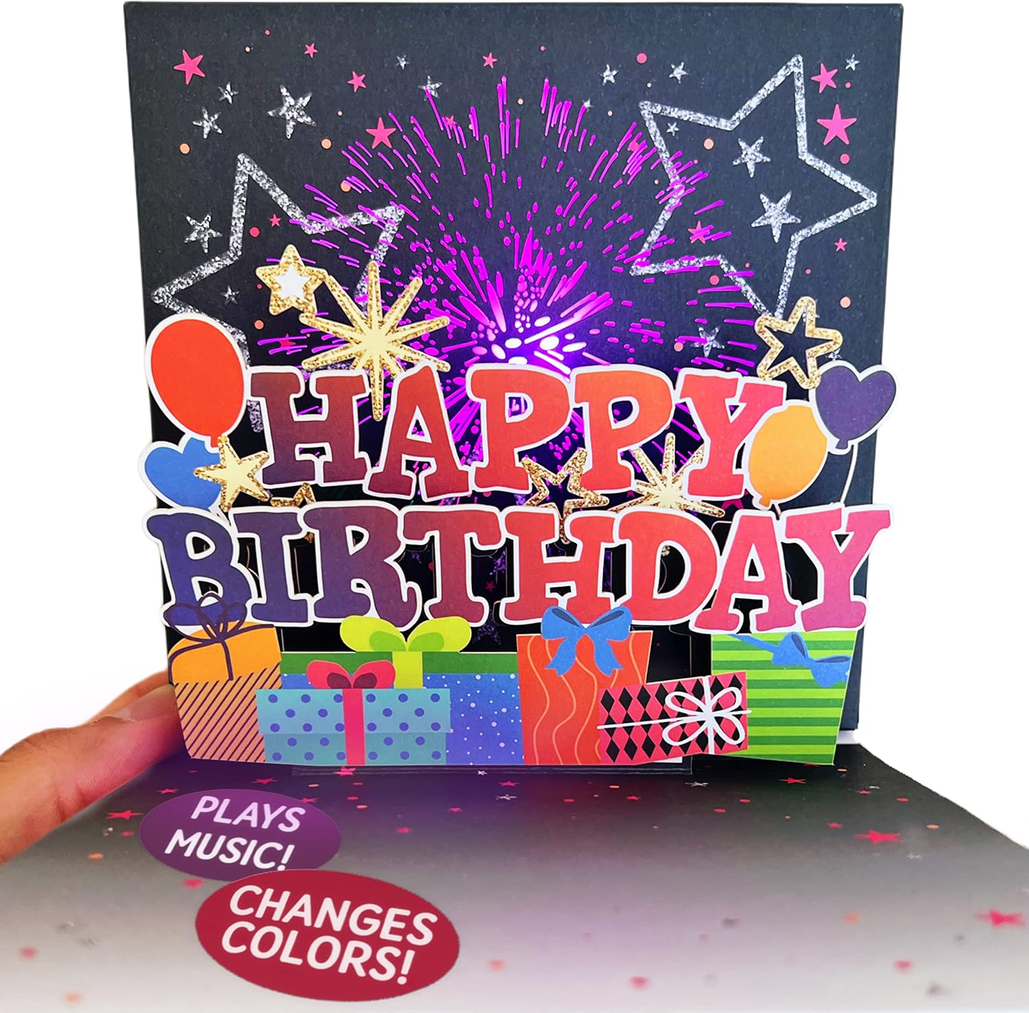 100 Greetings LIGHTS & MUSIC 'Fireworks' Birthday Pop Up Card - Plays Hit Song 'Happy' - Happy Birthday Card for Wife or Husband, Him or Her, Women & Men – Pop Up Birthday Greeting Cards - 1 Card Only