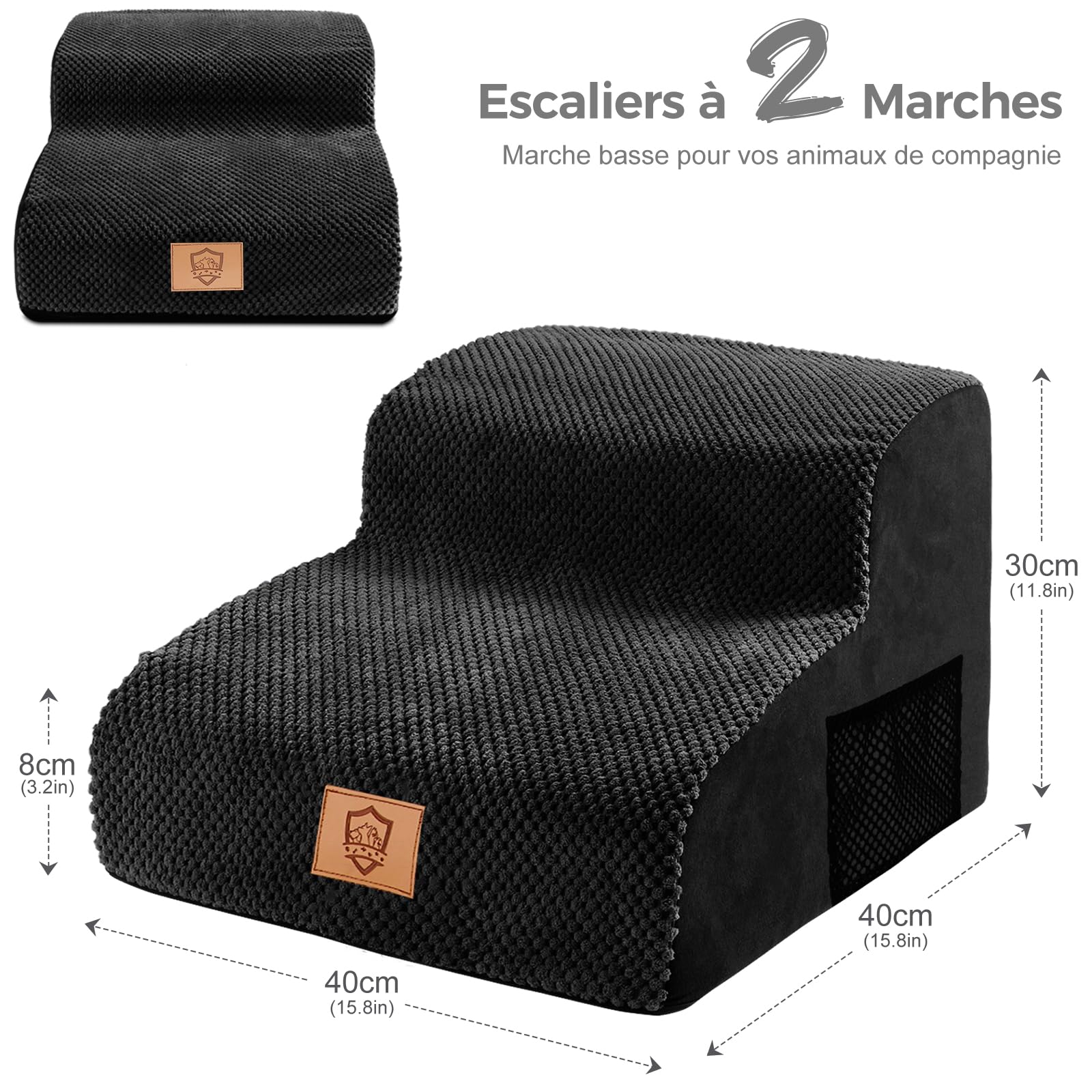MASTERTOP Scale per Cani a 2 Gradini, Scale Antiscivolo per Animali Domestici in Spugna con Fodera Rimovibile e Lavabile, Rampes Cuccioli Inclinata per Divano Letto (Nero)