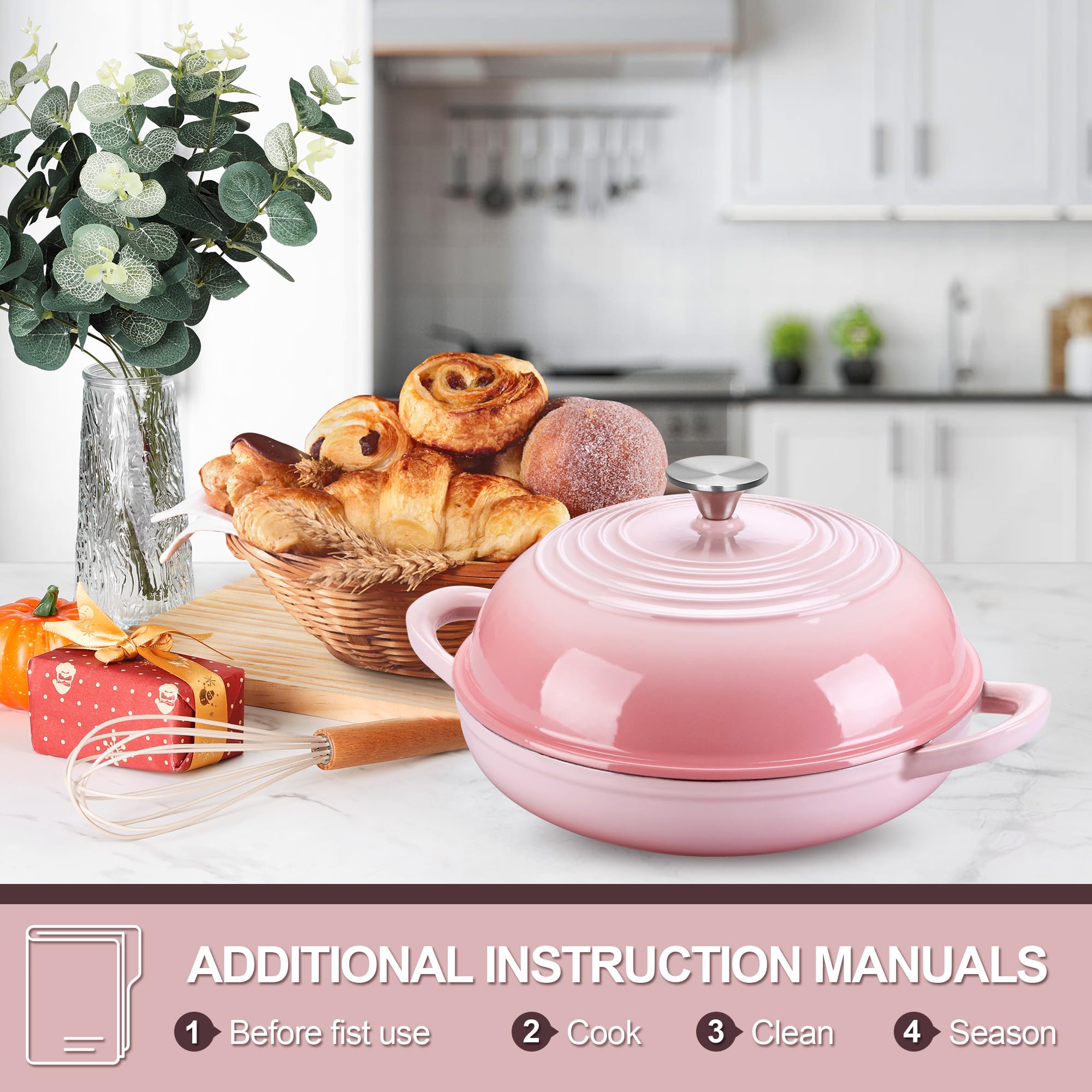 Pink Enameled Dutch Oven - Perfect for Bread! -7