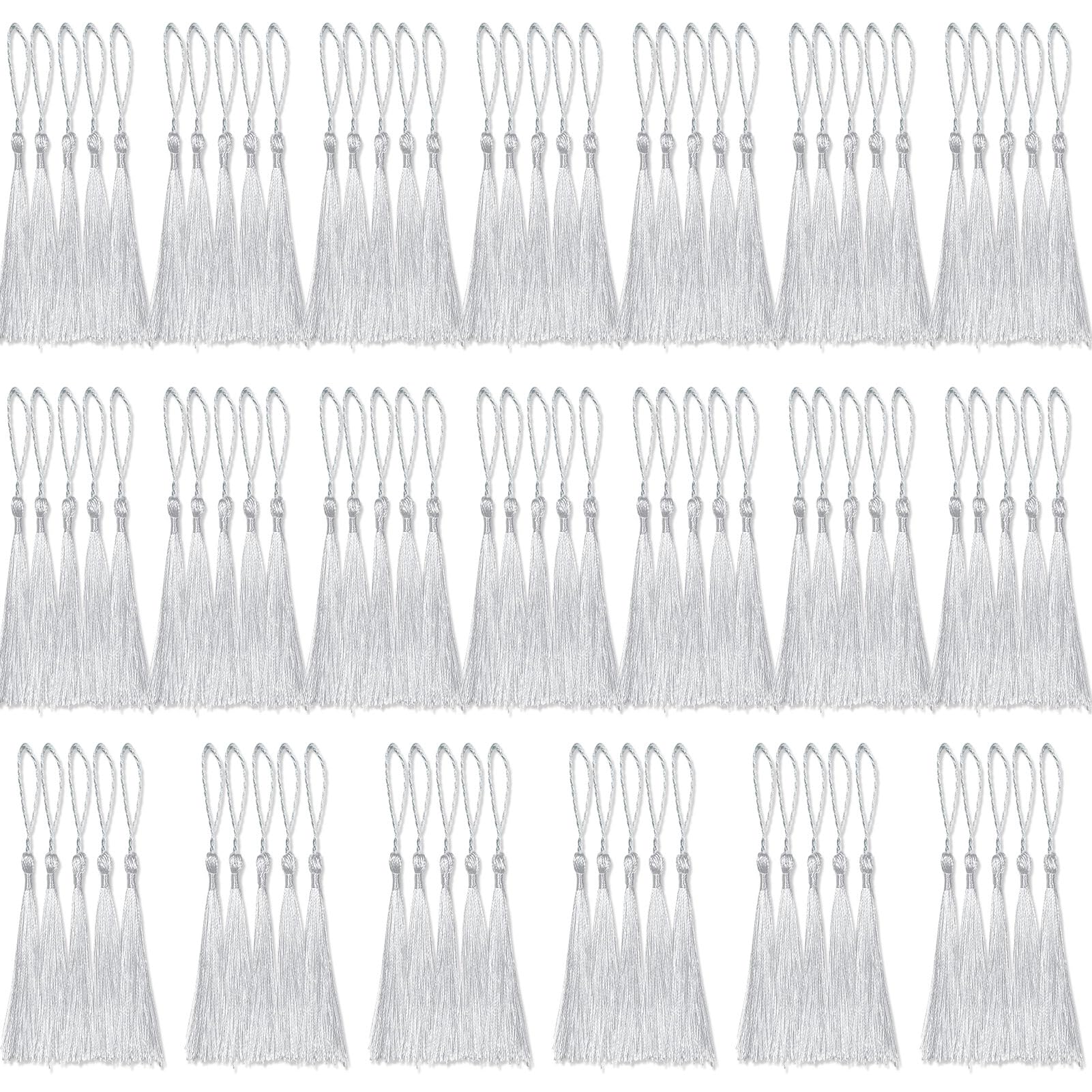 Creatrill 100 Pcs White Mini Tassels 13cm/5 Inch with Loops for Bookmarks, Jewelry Making, DIY Projects