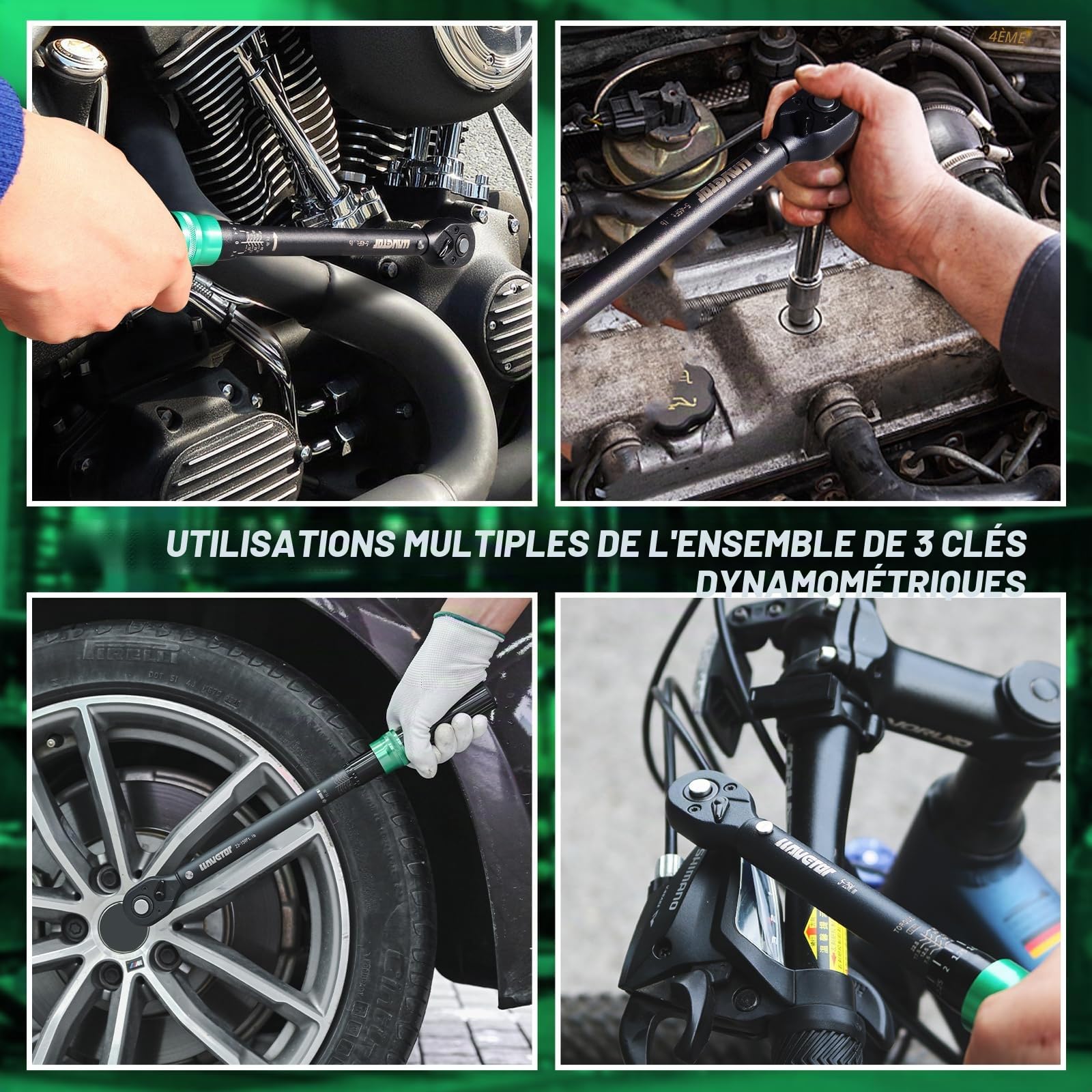 Jeu de 3 clés dynamométriques 1/4 & 1/2 & 3/8, 5-25 N.m, 10-60 N.m, 20-220 N.m, Clé dynamométrique bidirectionnelle pour l'entretien de vélo, moto et voiture