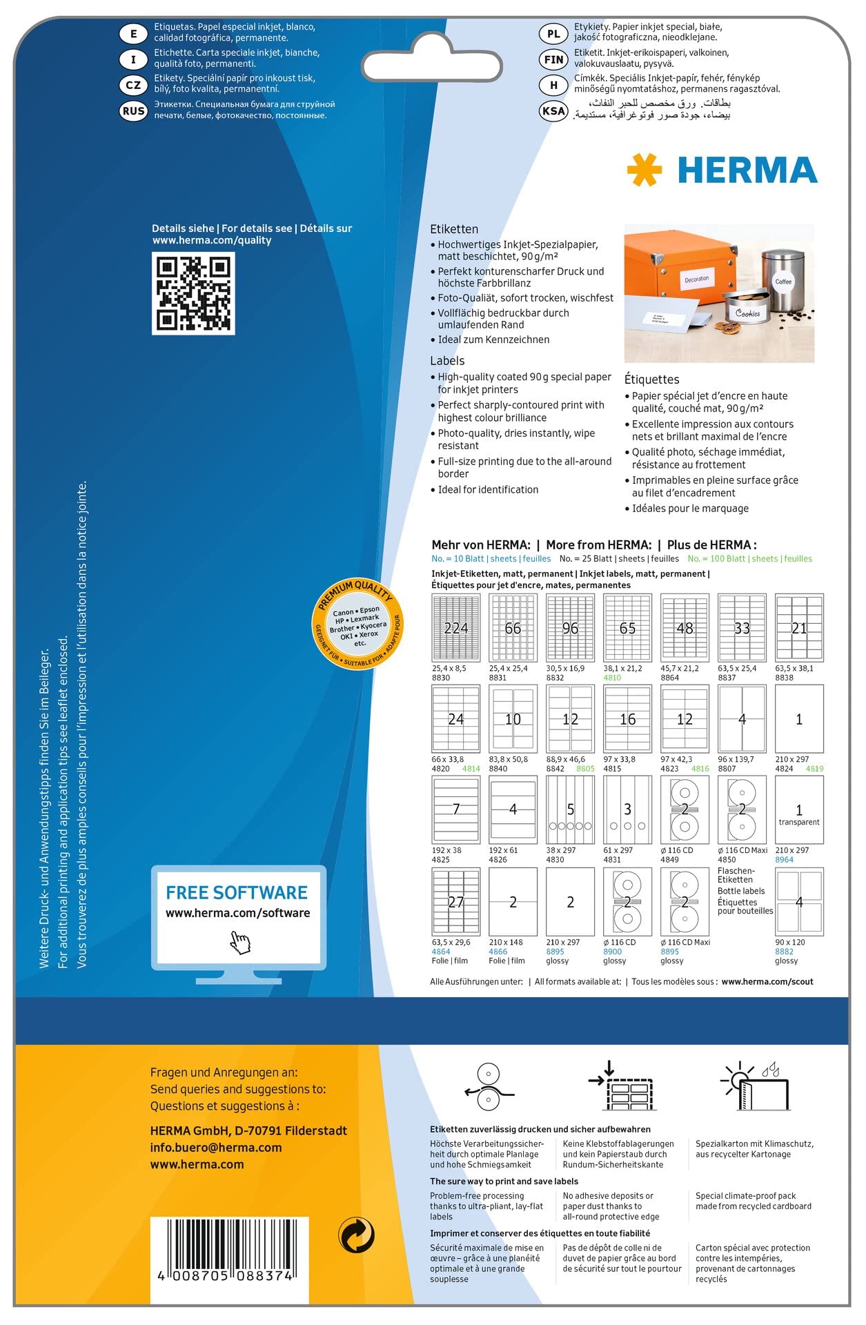 HERMA Etichette Indirizzi A4 - 63,5x33,9 Mm, Bianche, Adesivo Permanente, 24 Per Foglio, Per Stampante - Foto 6