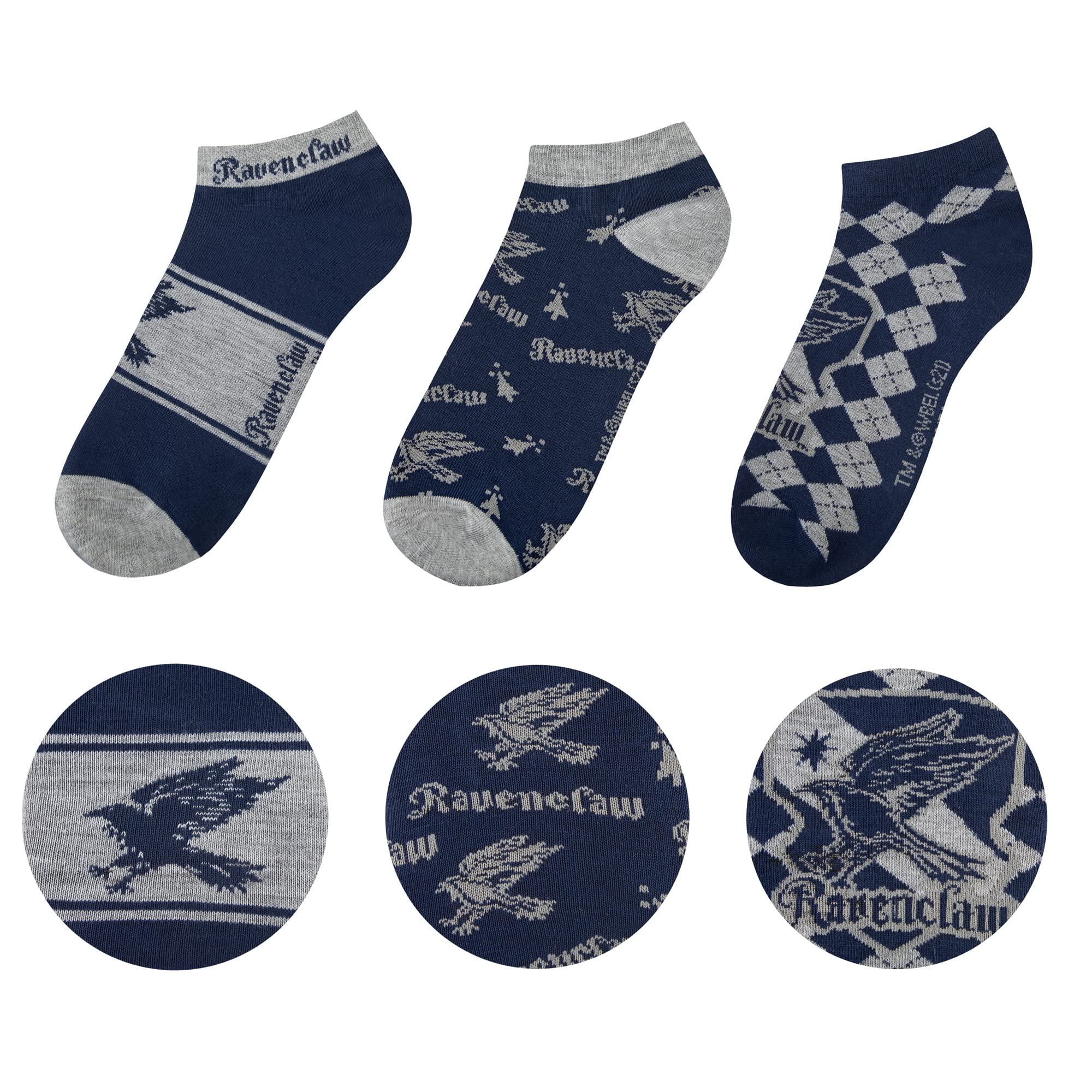 Harry Potter Collection Unisex Kids Blue/Grey Harry Potter Set Of 3 Ravenclaw Ankle Socks | Acotis