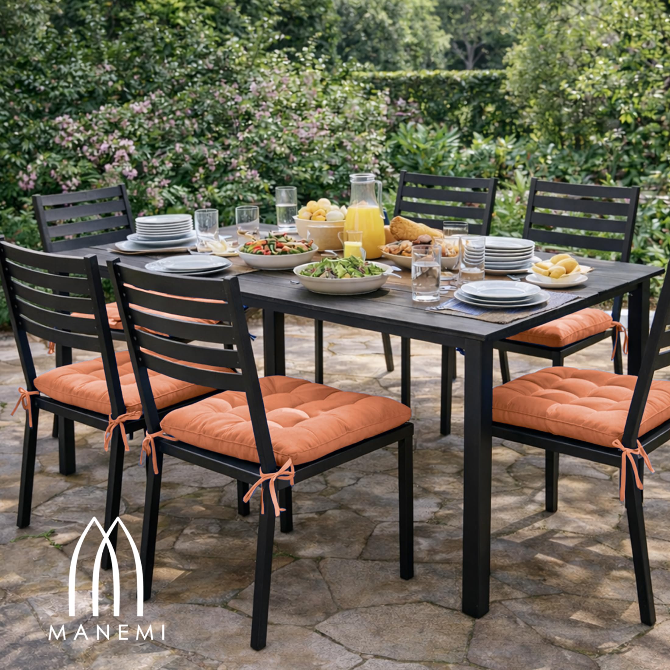 MANEMI Lot de 6 coussins pour chaise 45 x 45 x 5 cm | Imperméable et facile à nettoyer | avec sangles de fixation pour utilisation intérieure et extérieure | Idéal pour salle à manger, terrasse