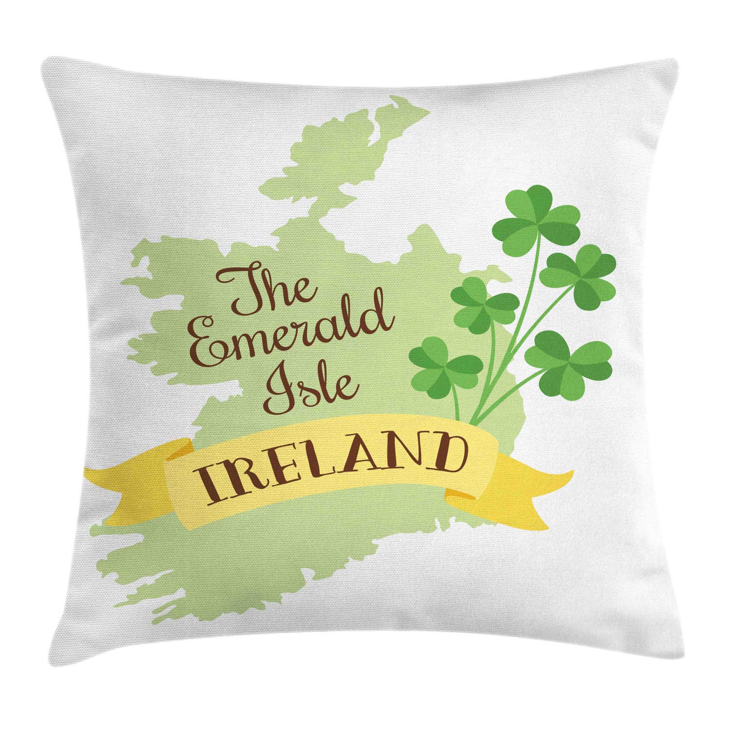 ABAKUHAUS Irlanda Mappa Federa Fodera Cuscino, Irish Pride Flag Colori, Copricuscino Quadrato Decorativo, 40 cm x 40 cm, Bianco e Multicolore