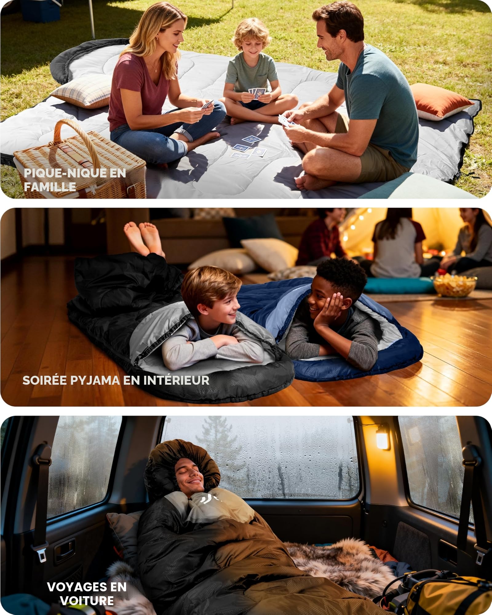 Sportneer Sac de Couchage d'extérieur pour Adultes et Enfants - Sac de Couchage léger et Portable pour Le Camping, la randonnée, la randonnée