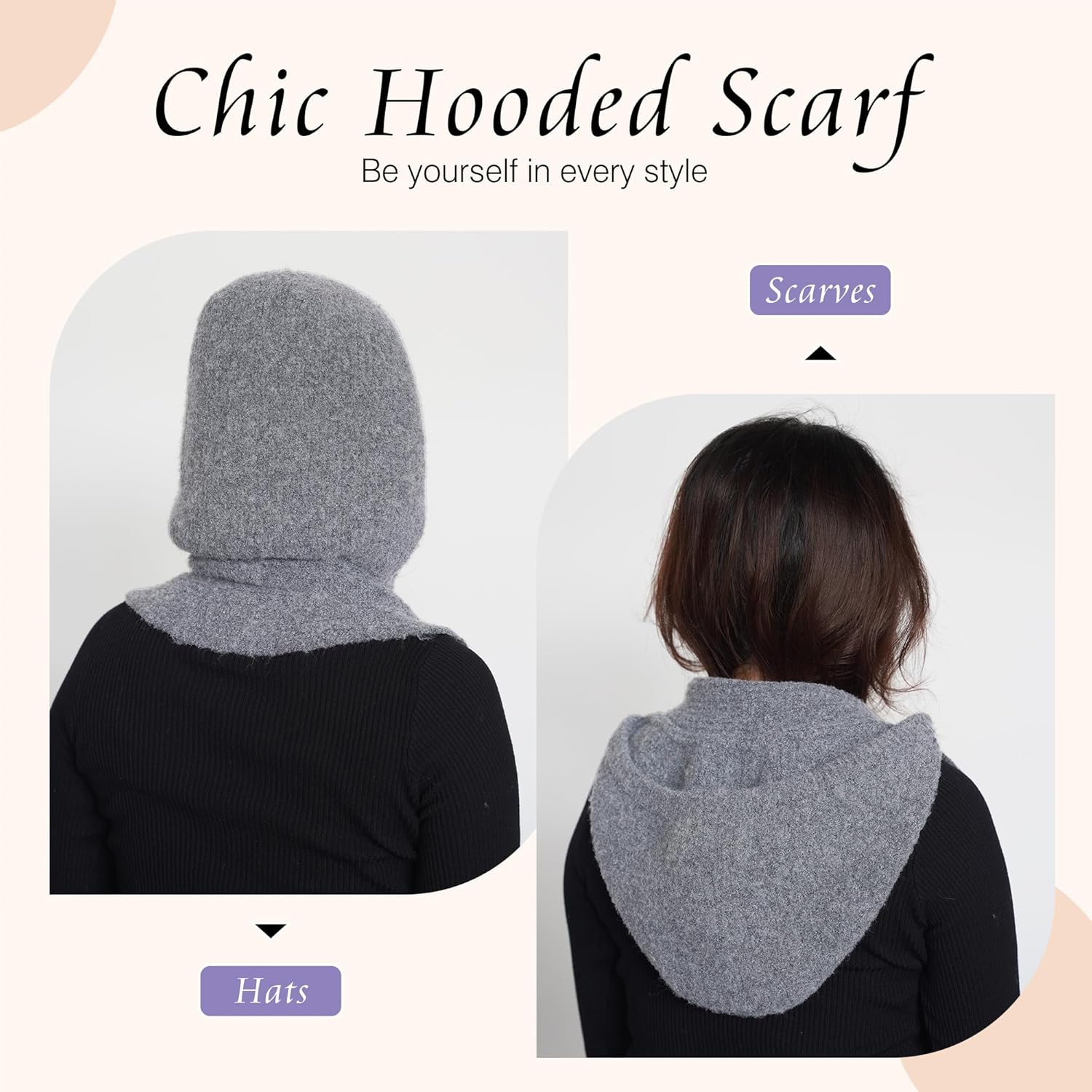 PuTian Hooded Scarf for Women Hat Scarf Set 2 In One - Soft Warm Knitted Neck Wear for Winter Cold Weather Neck Warmer - Image 3