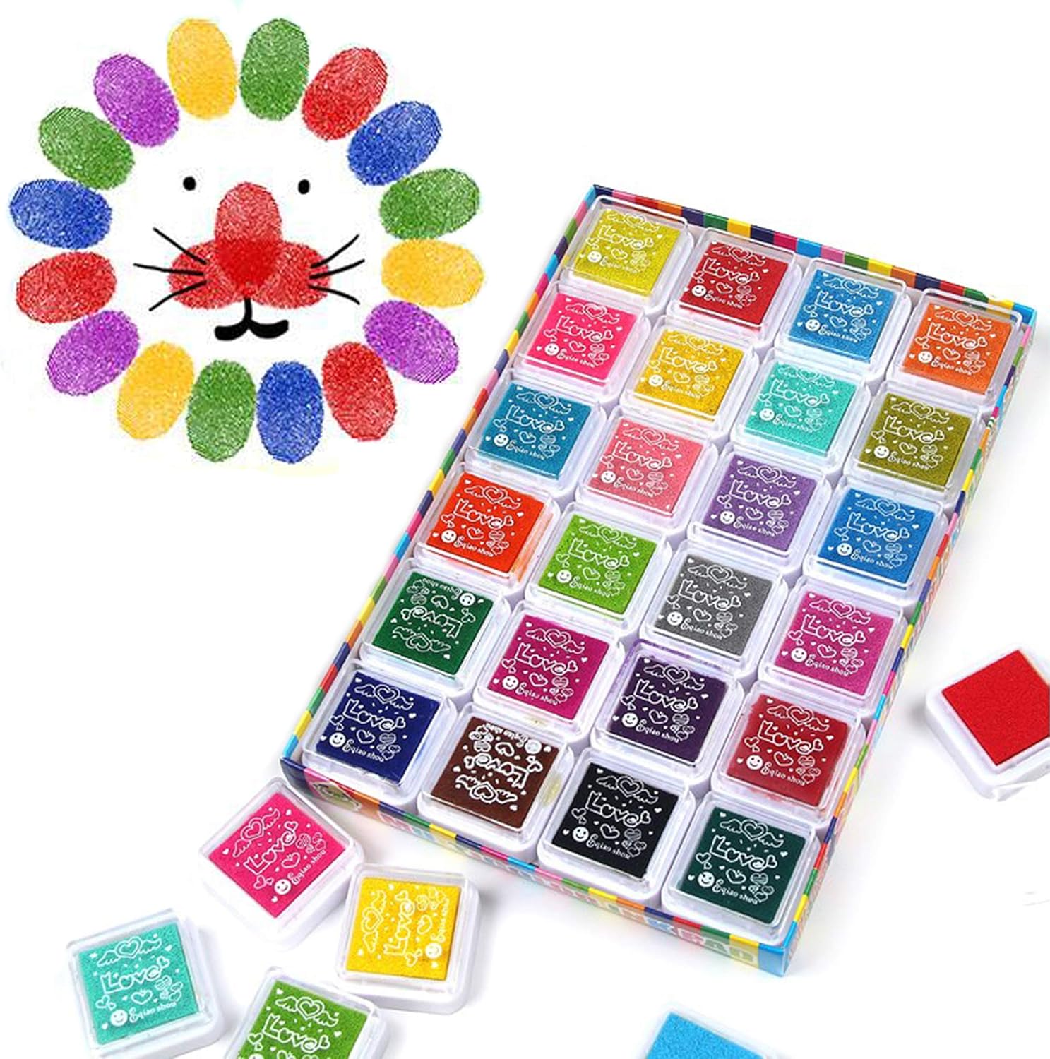 Funxim 24 Colors Ink Pad Set, Fingerprint Ink pad NonToxic for Rubber