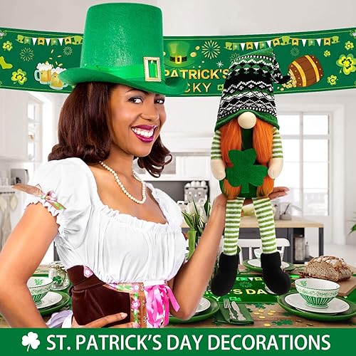 Miniatura 3 de BINSUNS Gnomos de peluche del día de San Patricio, 2 piezas de gnomos verdes irlandeses Tomte, muñeco de gnomos para decoración del día de San