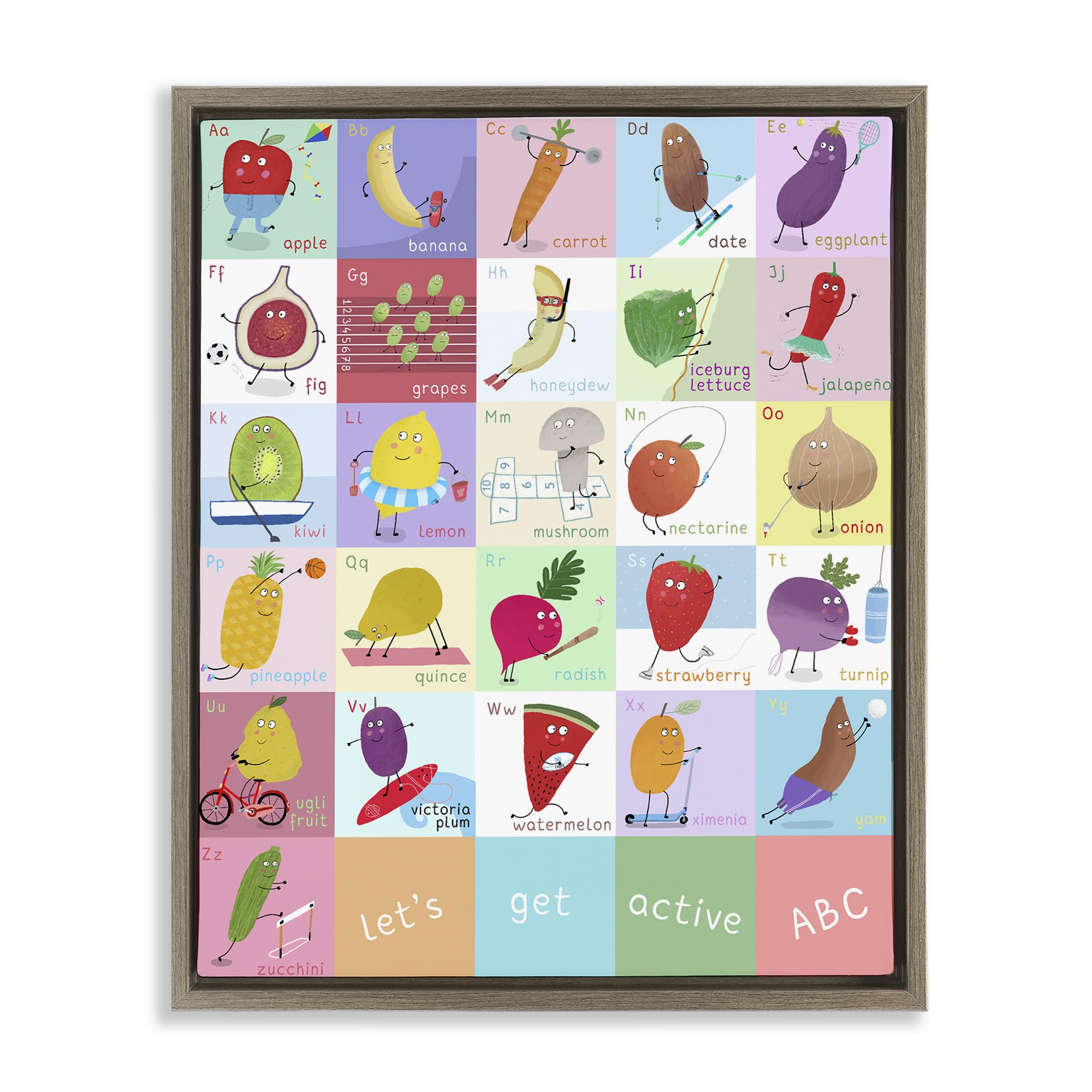 Stupell Industries Montalcino Elm (Textured) 'Let's Get Active Abc's'| Floating Frame Canvas Art