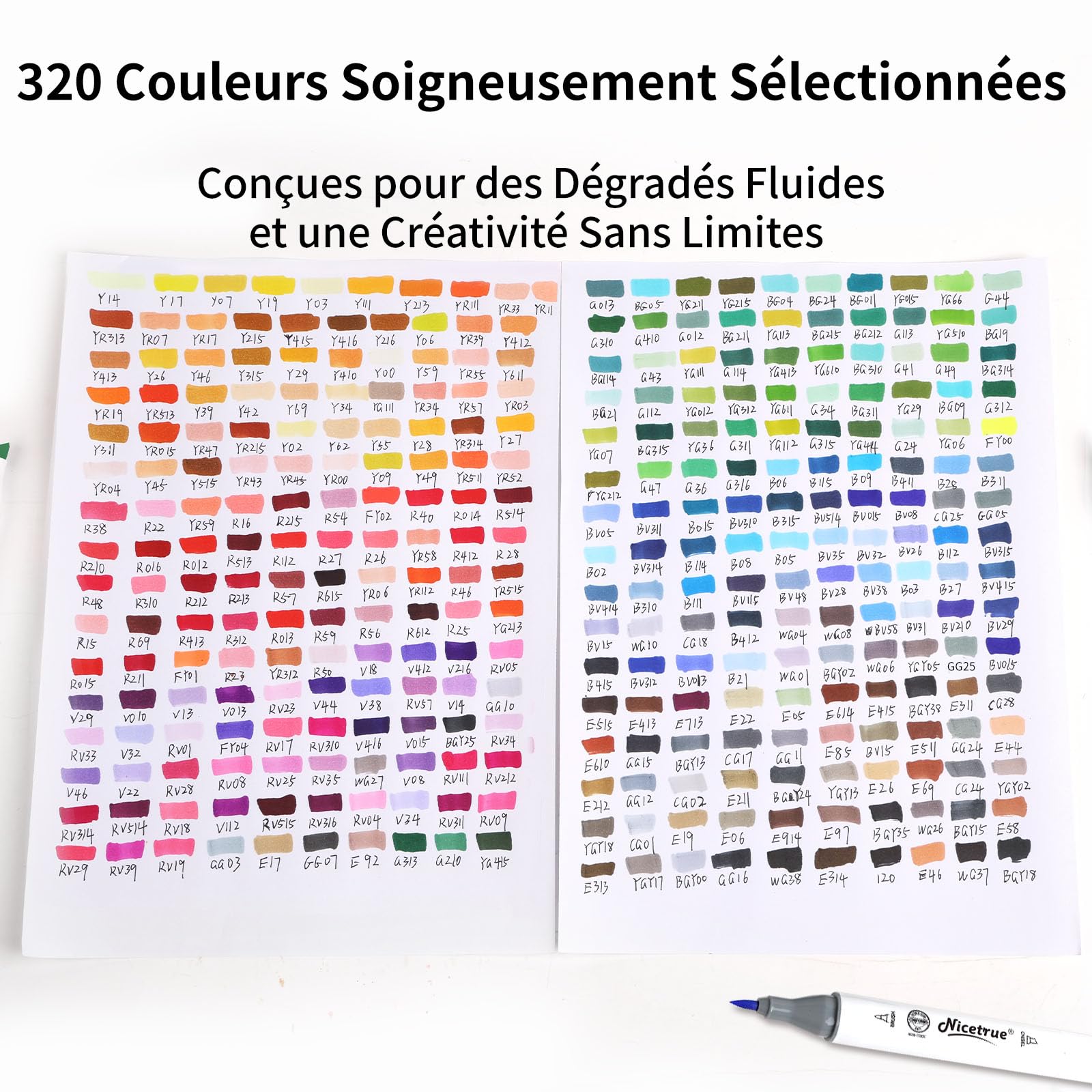 Marqueurs à alcool pinceau et burin – Lot de 320 marqueurs à base d'alcool pour artistes et adultes – Double pointe pinceau et burin – Rechargeable – Certifié ASTM D-4236