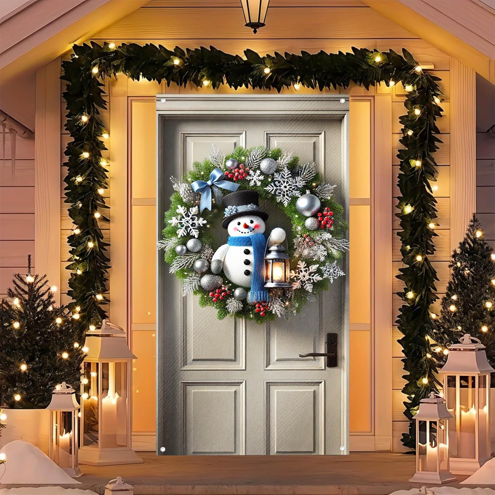 BlissYard Christmas Door Cover Banner 71x35 Golden Bells and Red Bow Hanging Swag Design Holiday Door Backdrop Winter Porch Decoration Outdoor