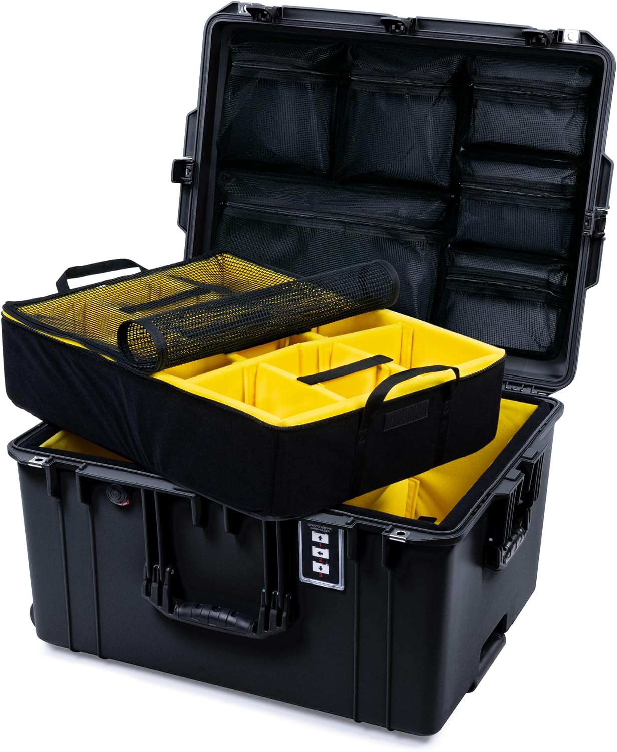 Black Pelican 1637 Air Case - Includes 2-Layer Yellow Padded Dividers with Mesh Lid Organizer