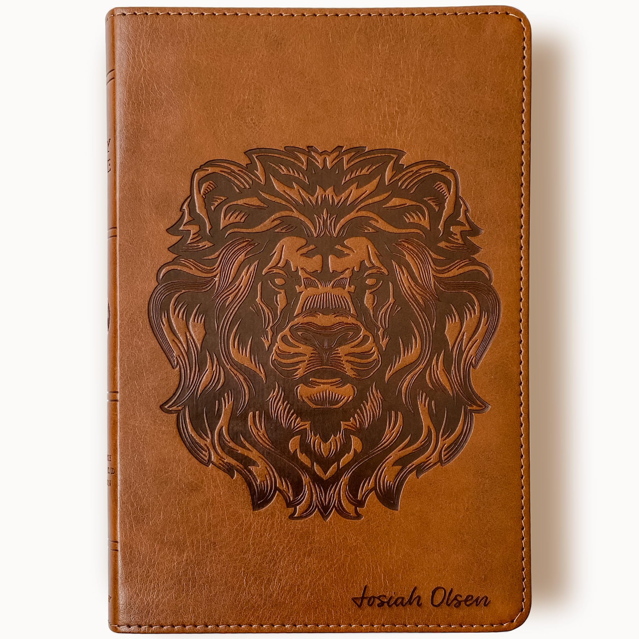 Personalized ESV Bible, Brown with a Lion on the Cover, Option to Customize with Hand Lettered Name on Cover