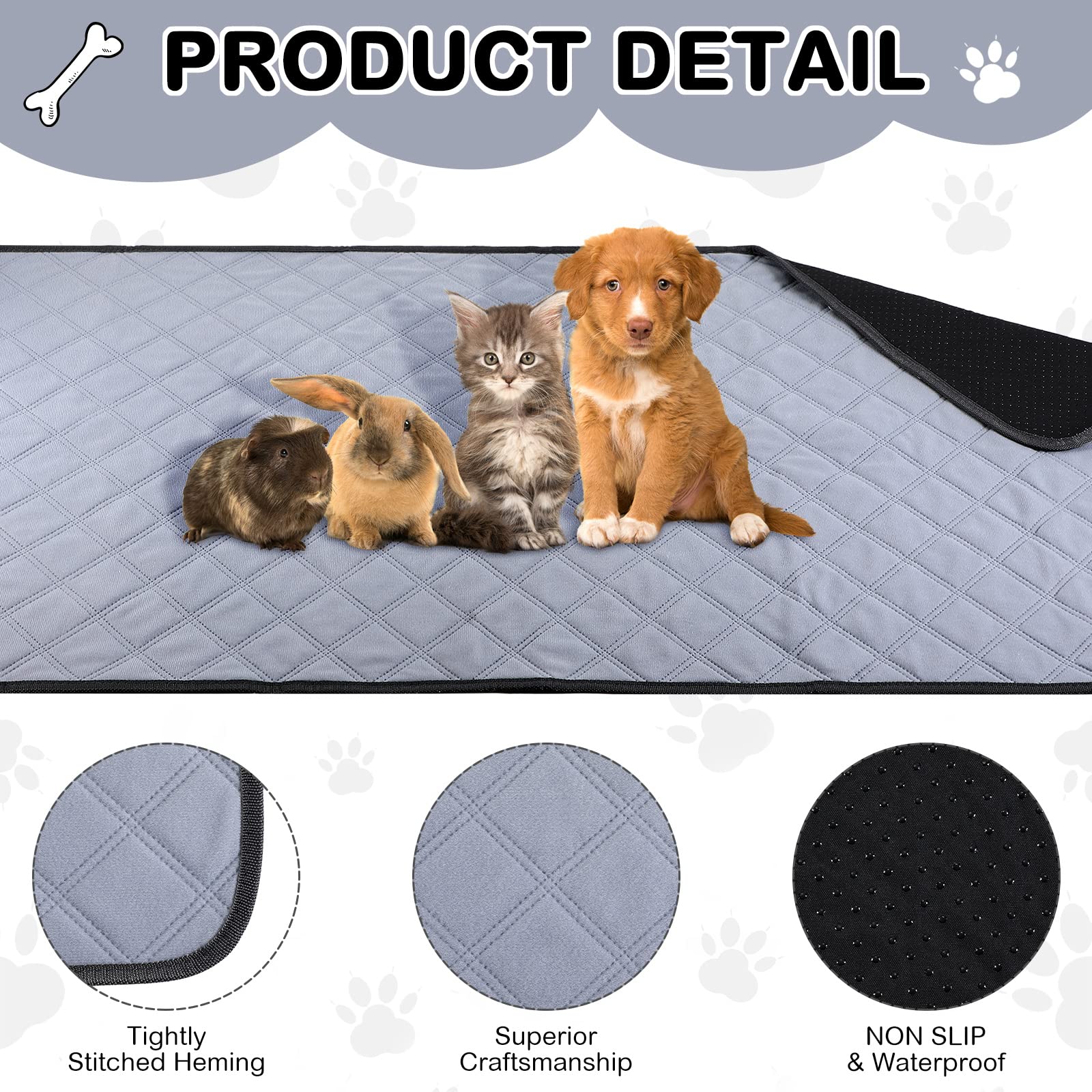 4 Pack Meerschweinchen Käfig Einlage Waschbare Welpen Unterlagen Wiederverwendbare Trainingsunterlagen PIPI Matte für Meerschweinchen Hamster Kleintiere (Pfote Stil, 91 x 104 cm)