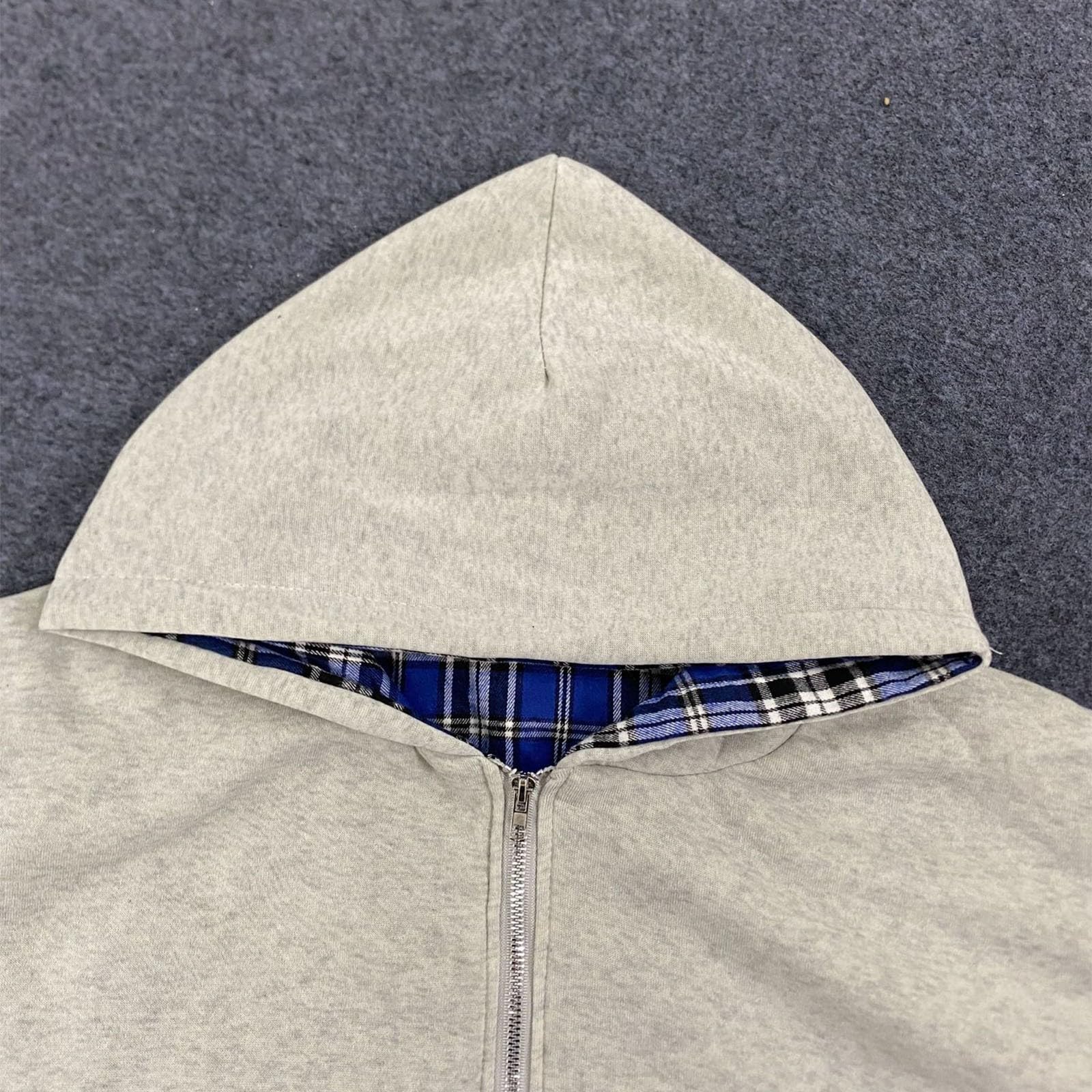 Felpa con Cappuccio E Cerniera Stampata A Quadri da Uomo Autunno E Inverno Moda retrò Manica Lunga con Tasca Felpa con Cappuccio da Strada Giacca Reversibile