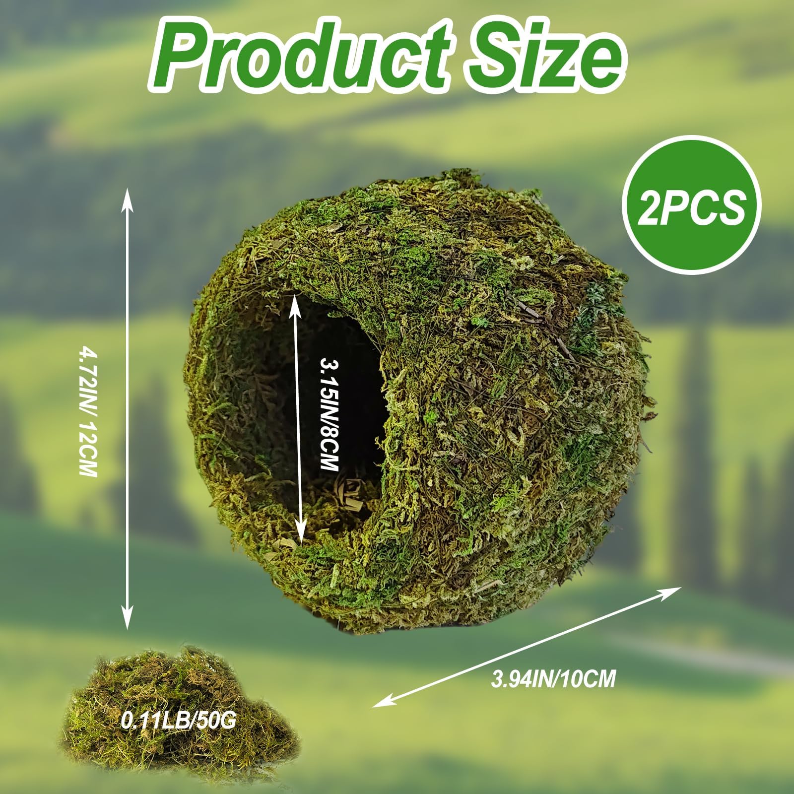 2 escondites de cueva de musgo verde húmedo, un accesorio natural y seguro para tanque de geco crestado, decoración perfecta para terrario y vivero con musgo para lagarto, rana