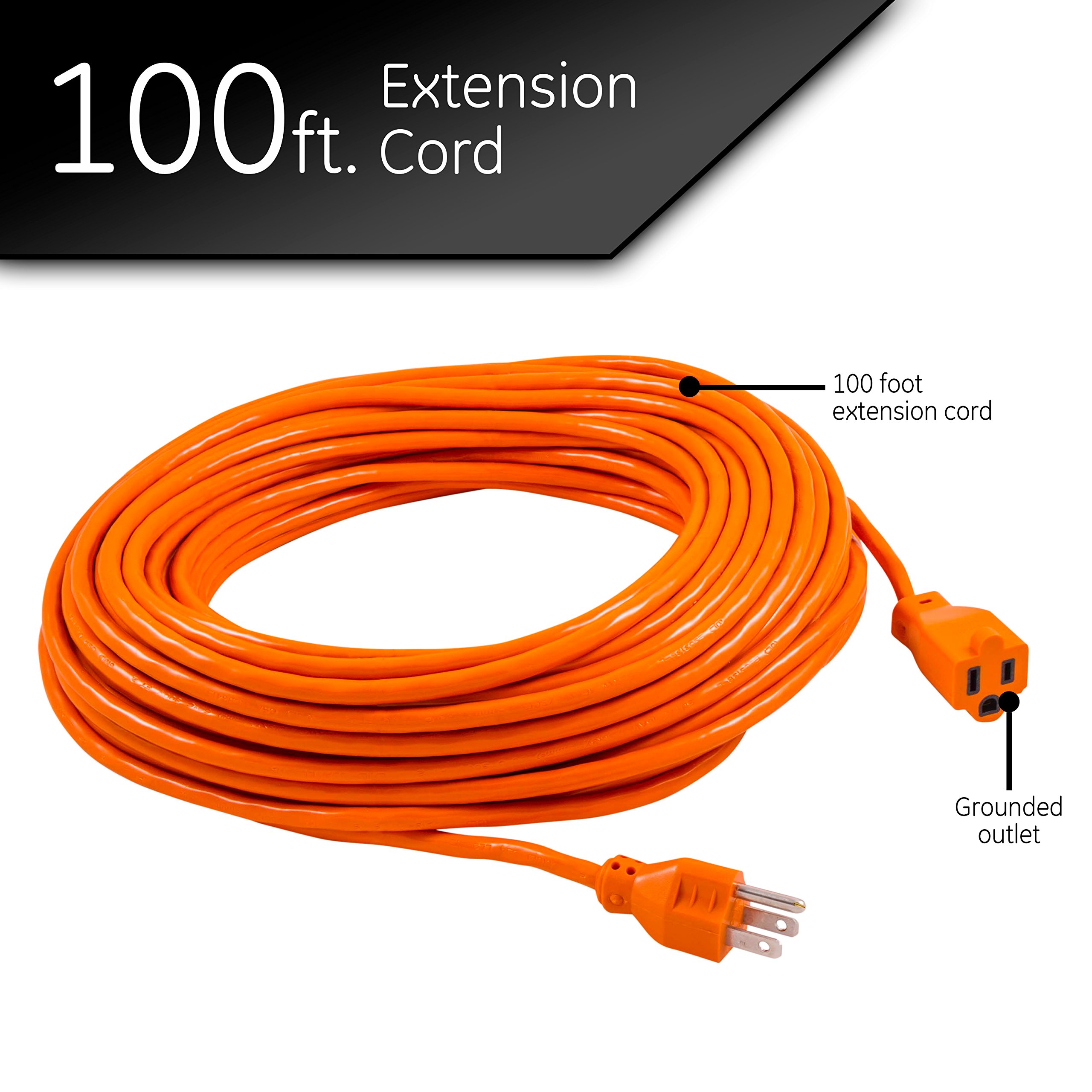 UltraPro Outdoor Extension Cord, 100 Ft, Heavy Duty Extension Cord, UL Certified 3 Prong Extension Cord, 16 AWG 125 VAC Extension Cord Outdoor, Multipurpose Long Extension Cord, 1 pack, Orange, 51923