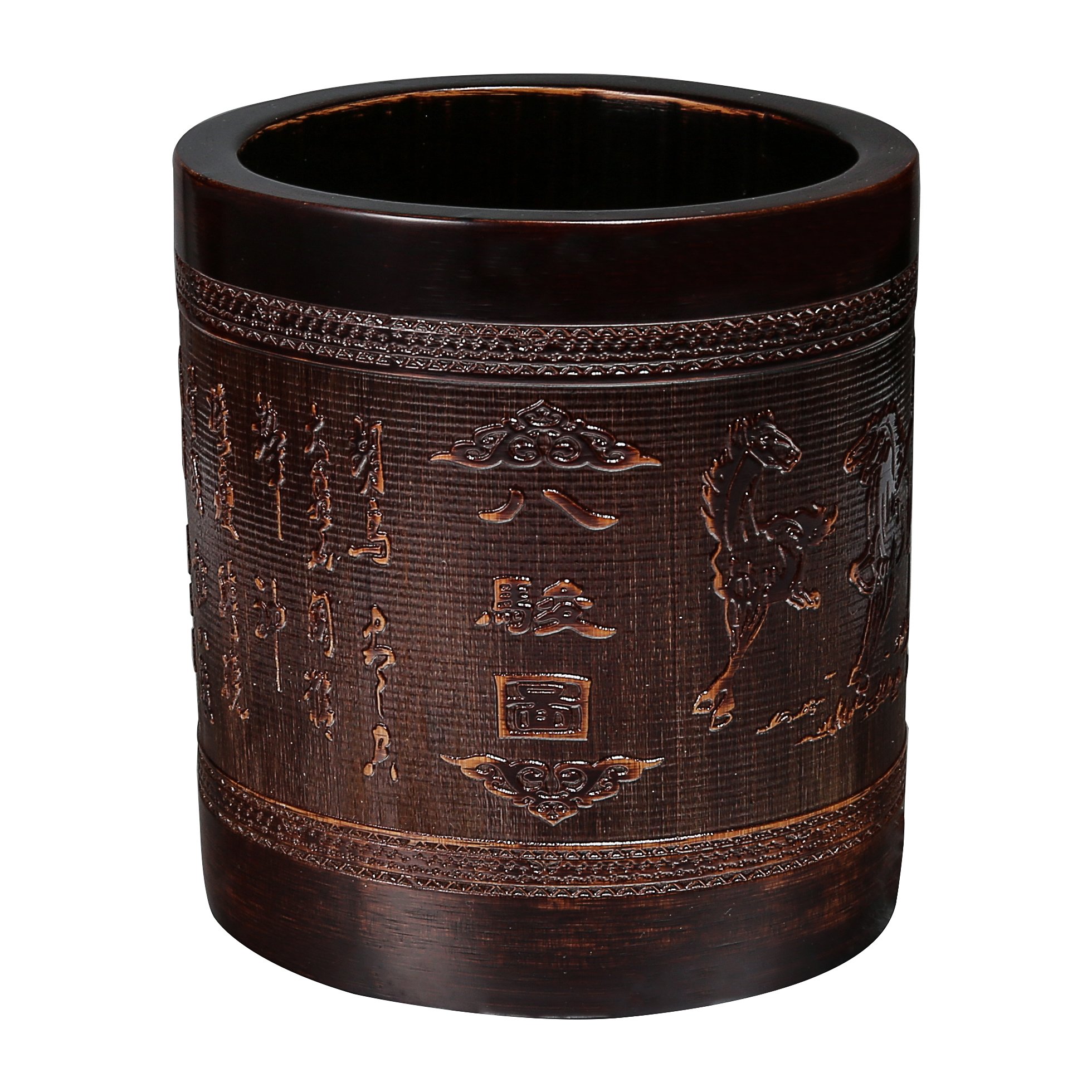 Pen Pencil Holder Cup for Desk Bamboo Wood Carving Desk Organizer Storage