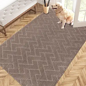 PURRUGS Easy Care Area Rug 4ft x 6ft, Non-Slip Machine Washable Entry Rug, Stain Resistant Accent Rug for Hallway, Bedroom, Living Room and Mudroom, Grayish Brown