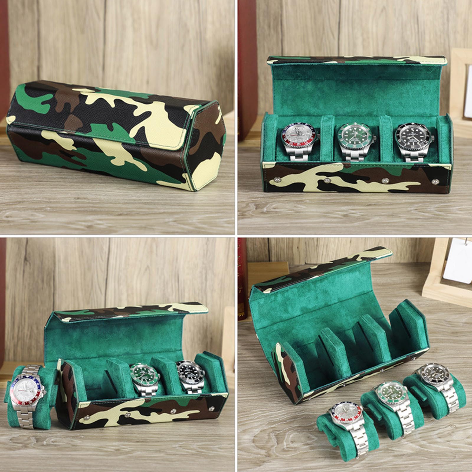 Custodia per orologi in pelle alla moda con motivo mimetico unico per gli appassionati di orologi