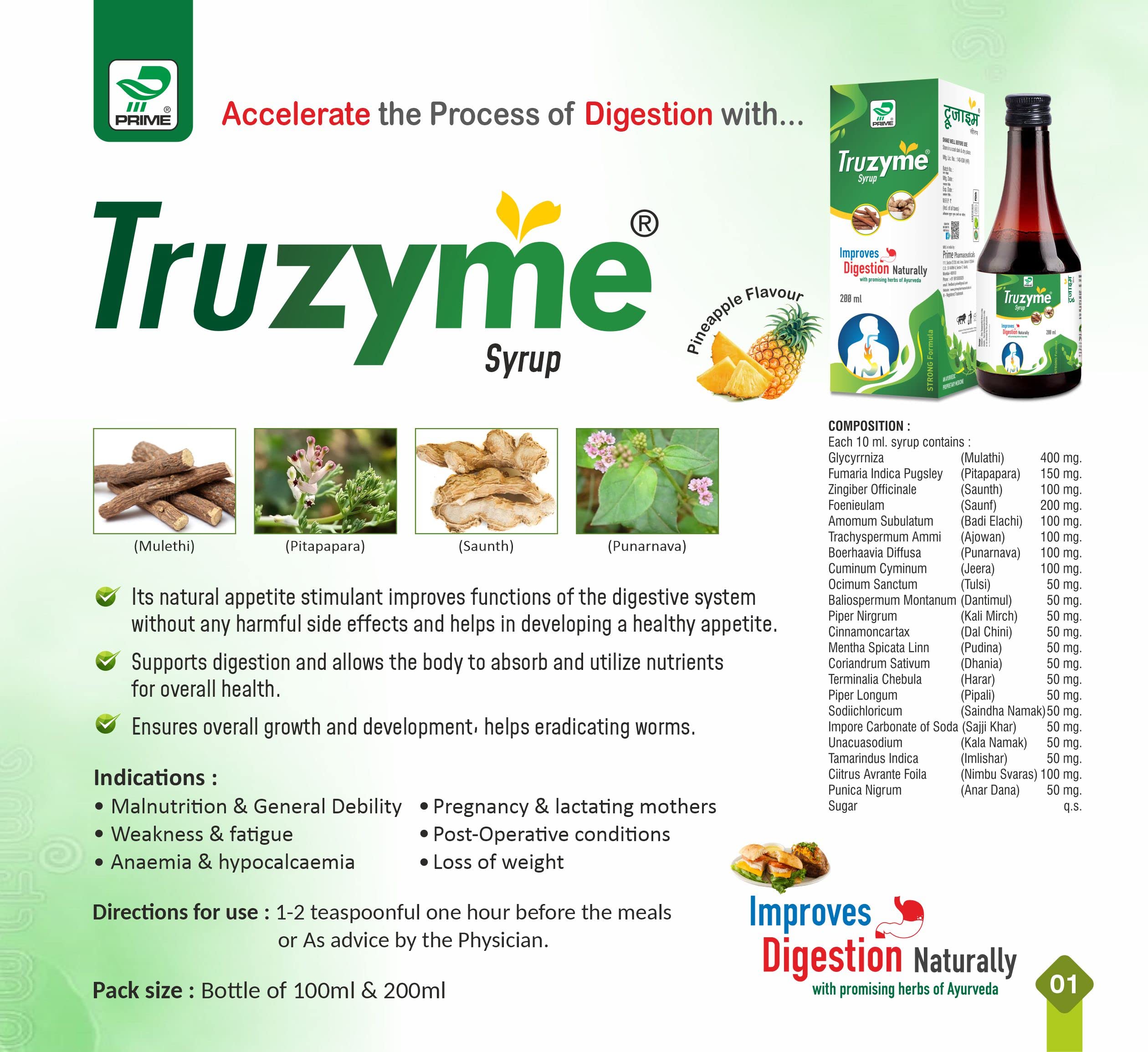Prime Truzyme Ayurvedic Digestive Syrup – 2 x 200 ML | Blend of 22 Herbs for Improved Digestion, Appetite Booster, Enzyme Support, Natural Remedy for Gas, Bloating & Acidity | - Image 5 thumbnail